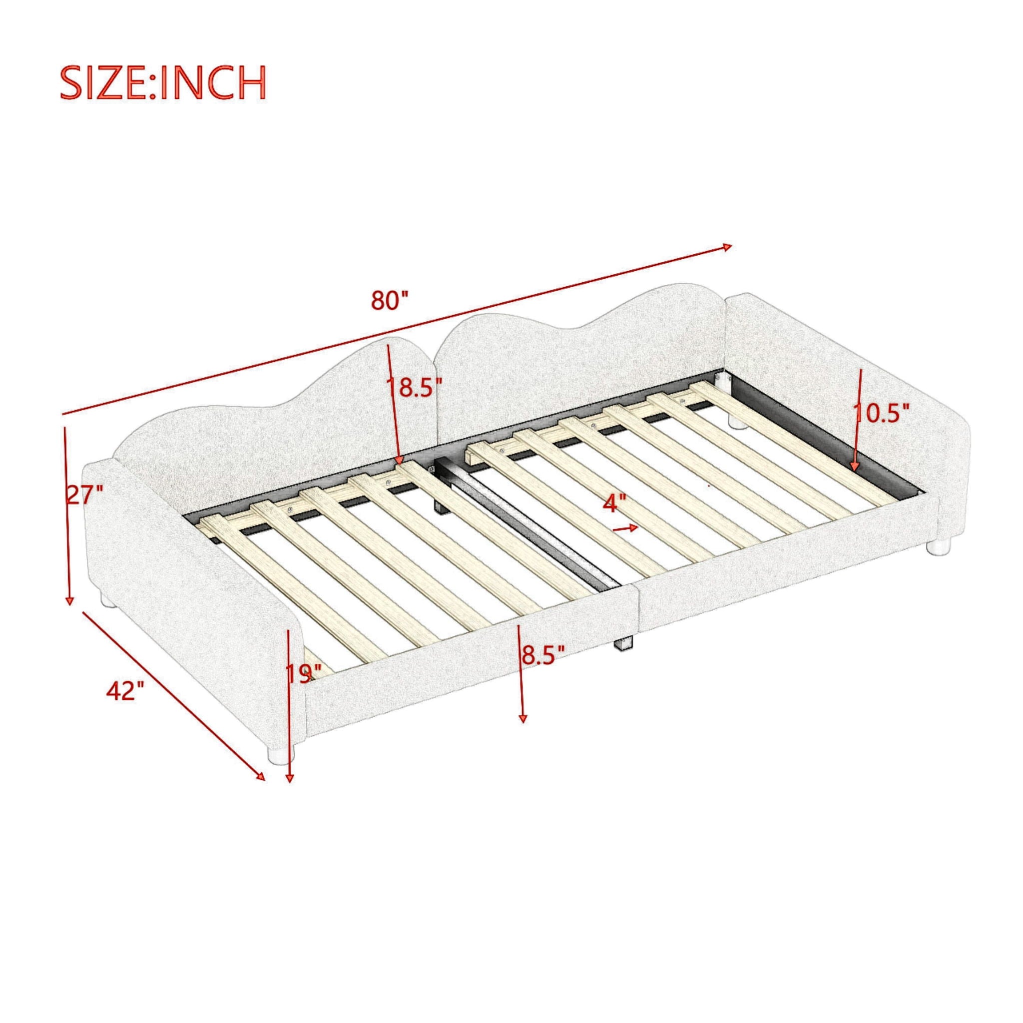 Upholstered Daybed, Sherpa Fabric Sofabed With Cloud-Shaped Backrest