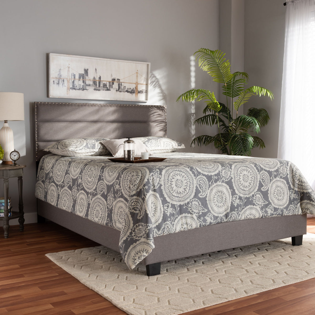 Ansa Modern and Contemporary Grey Fabric Upholstered Full Size Bed
