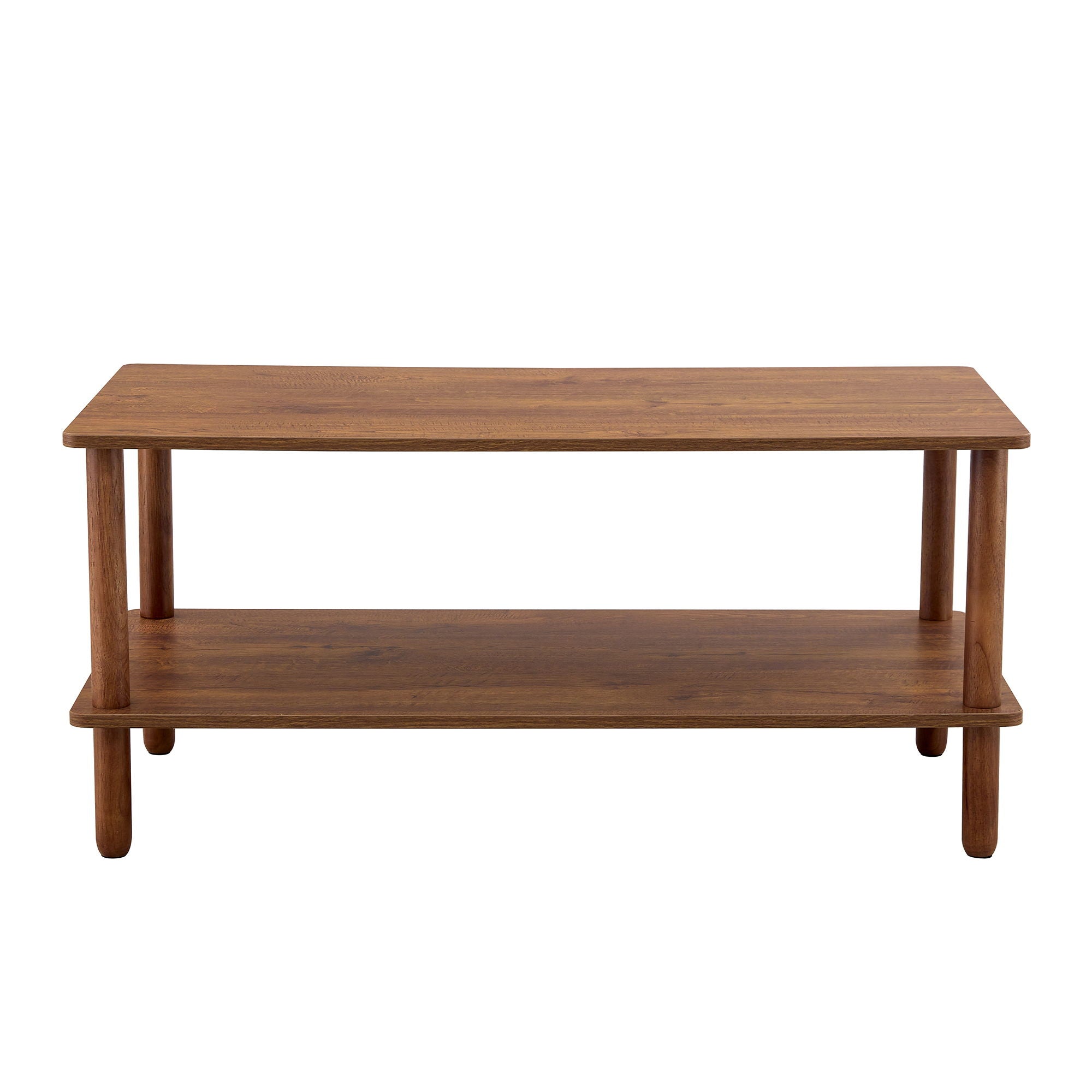 Modern 2 Tier, Rectangular Center Coffee Table With Open Storage Shelf, Rounded Legs