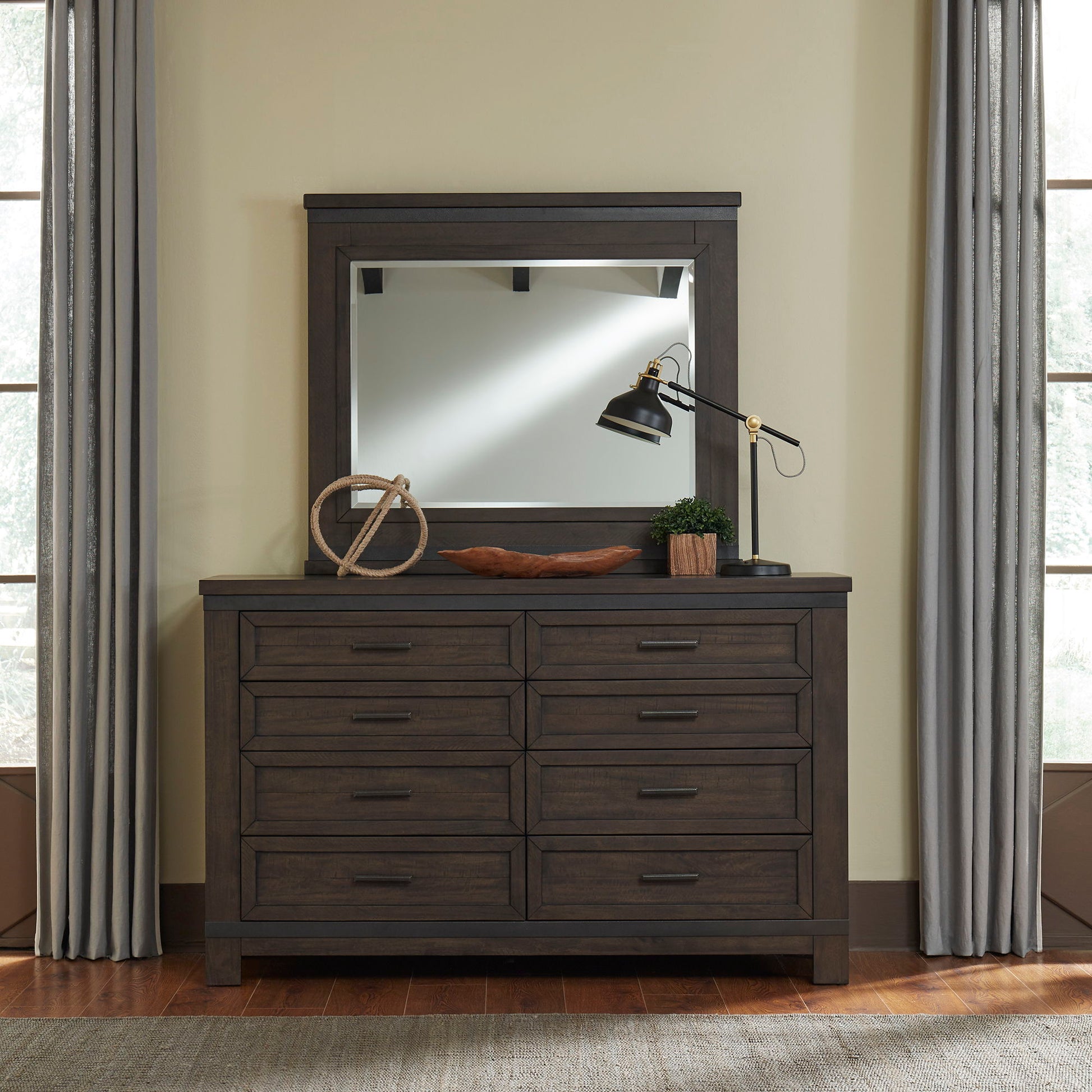 Liberty Furniture Thornwood Hills - Dresser & Mirror - Dark Brown | Meri Furniture