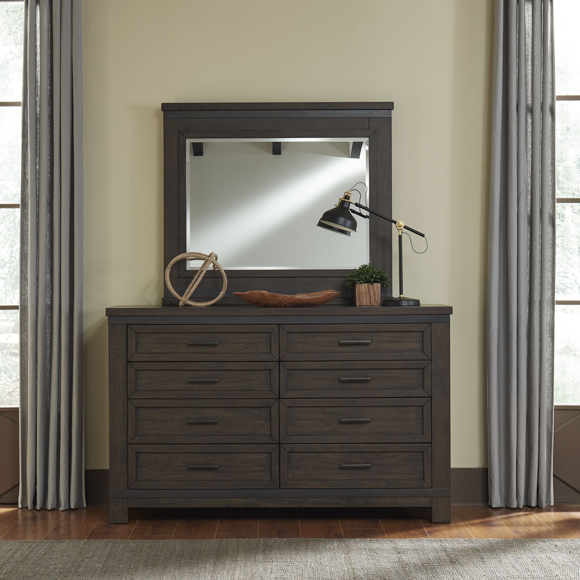 Liberty Furniture Thornwood Hills - Dresser & Mirror - Dark Brown | Meri Furniture