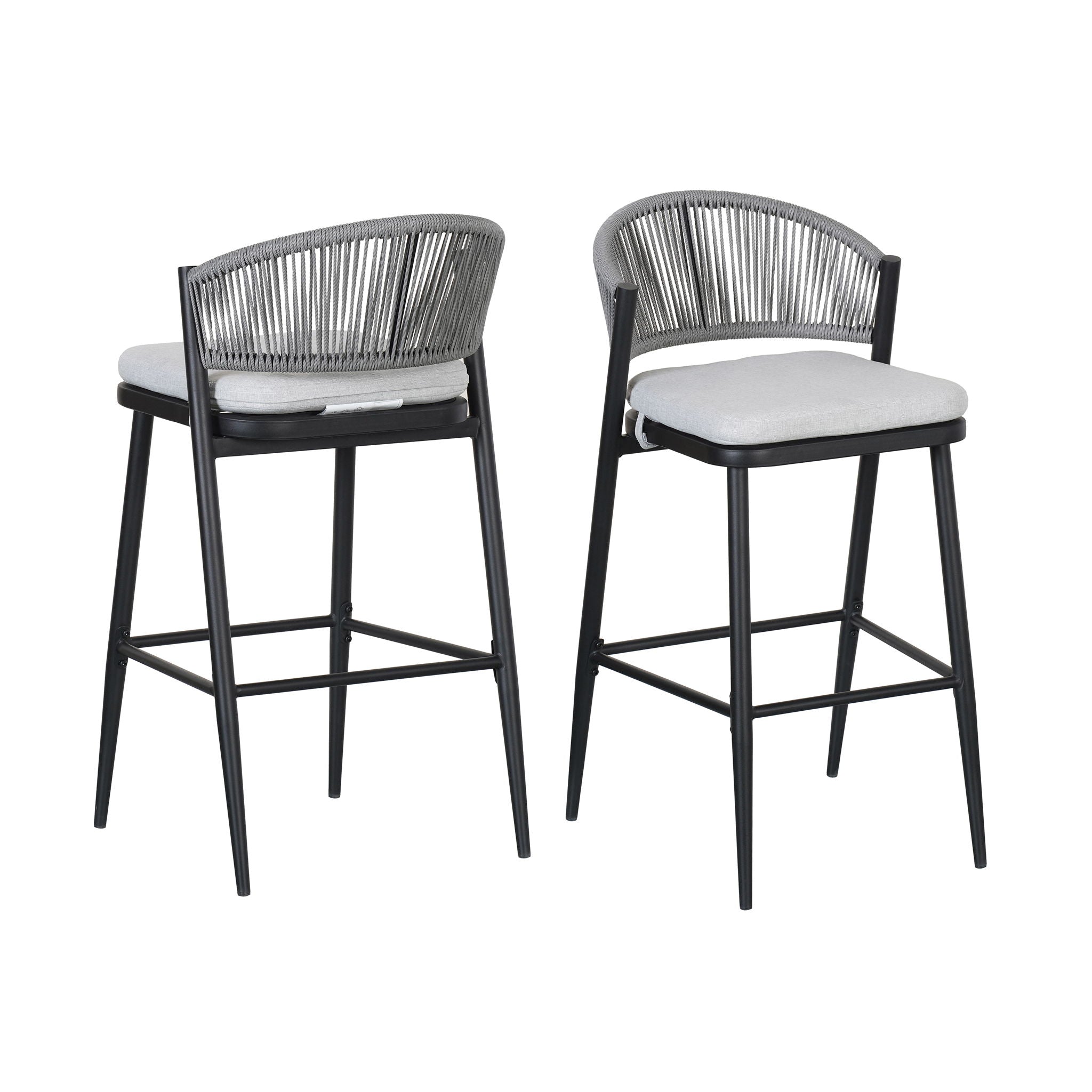 Outdoor Bar Height Metal Frame Counter Stools With Scallop Shaped Backrest & Water Resistant Cushions