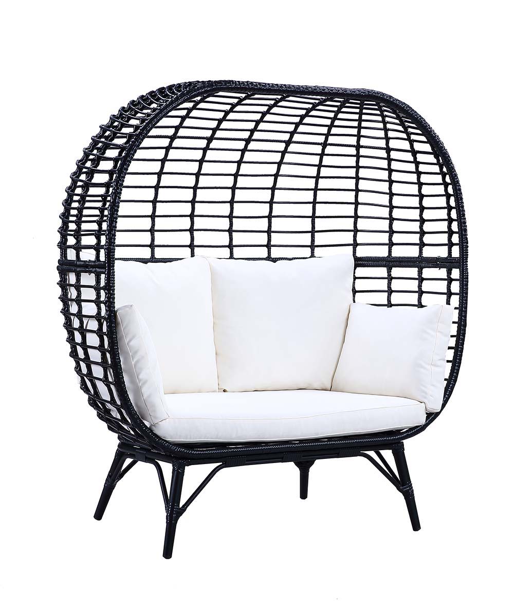ACME Penelope - Patio Lounge Chair - Cream Fabric & Black Finish | Meri Furniture