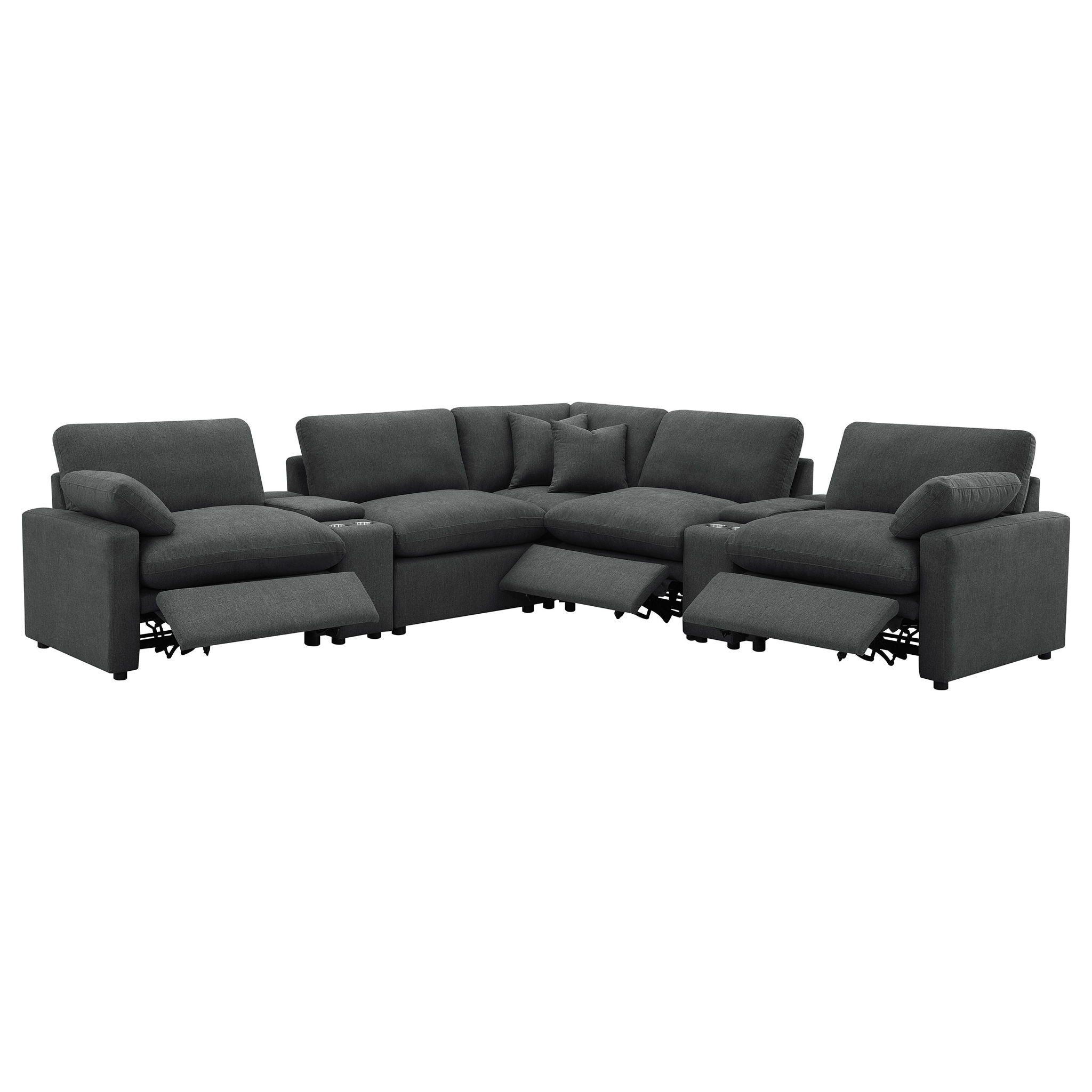 Modular Power Reclining With Lift Top Consoles, 7 Piece Configuration - Dark Gray