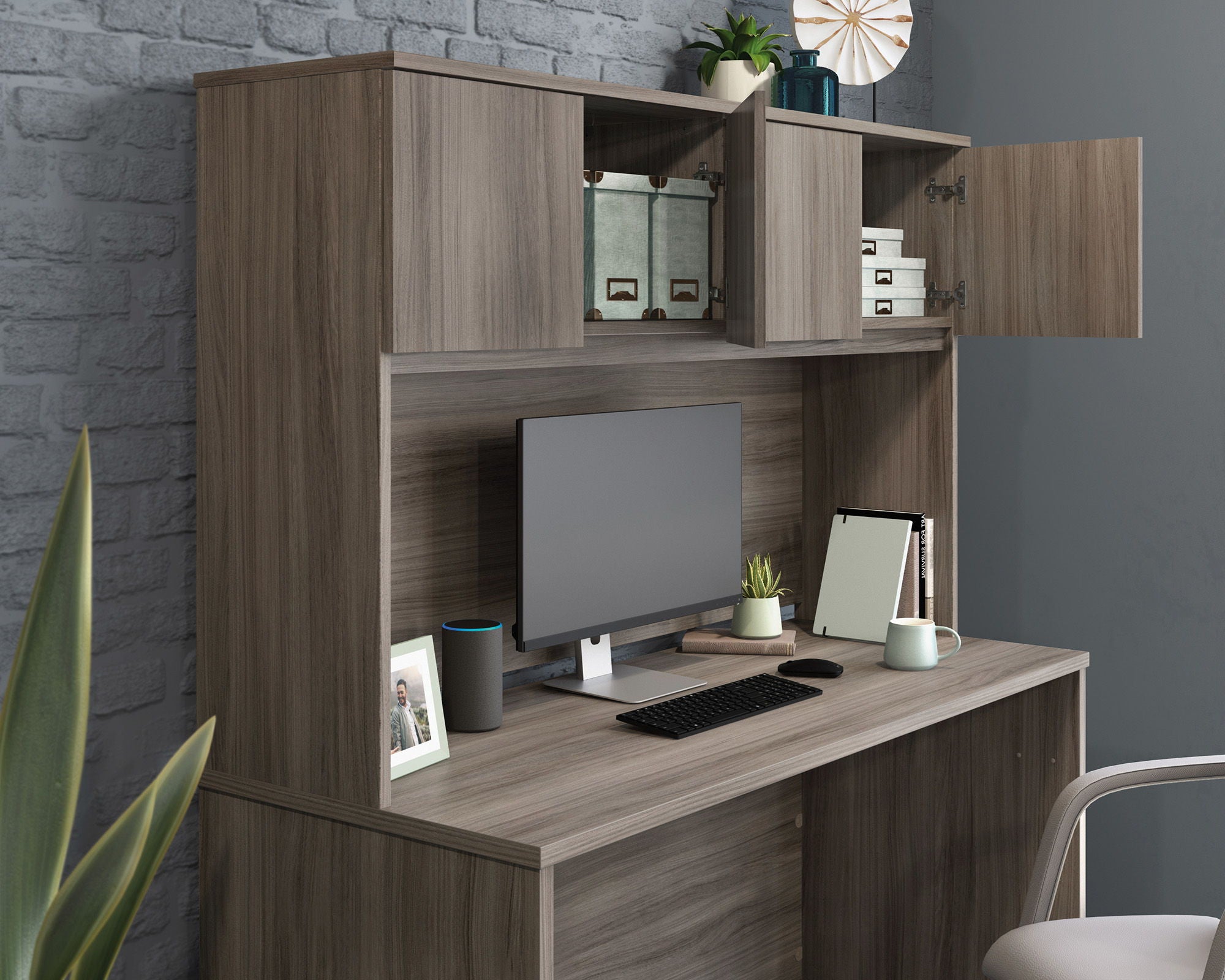 60" Desktop Hutch in Hudson Elm