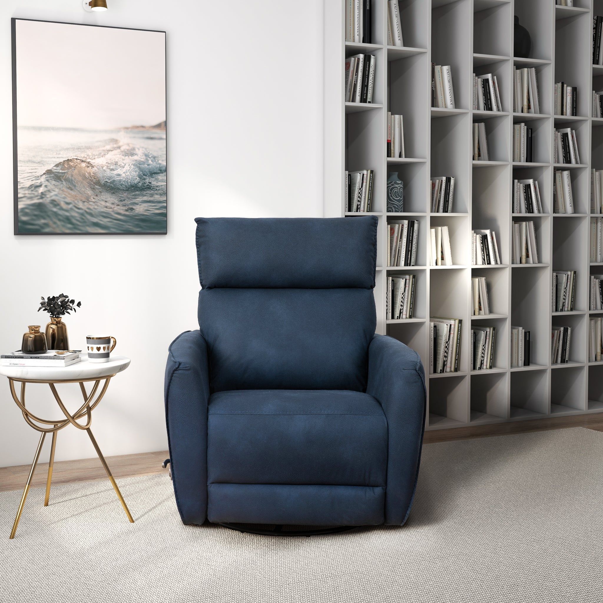 Carson - Swivel Glider Suede Recliner Chair - Midnight Blue