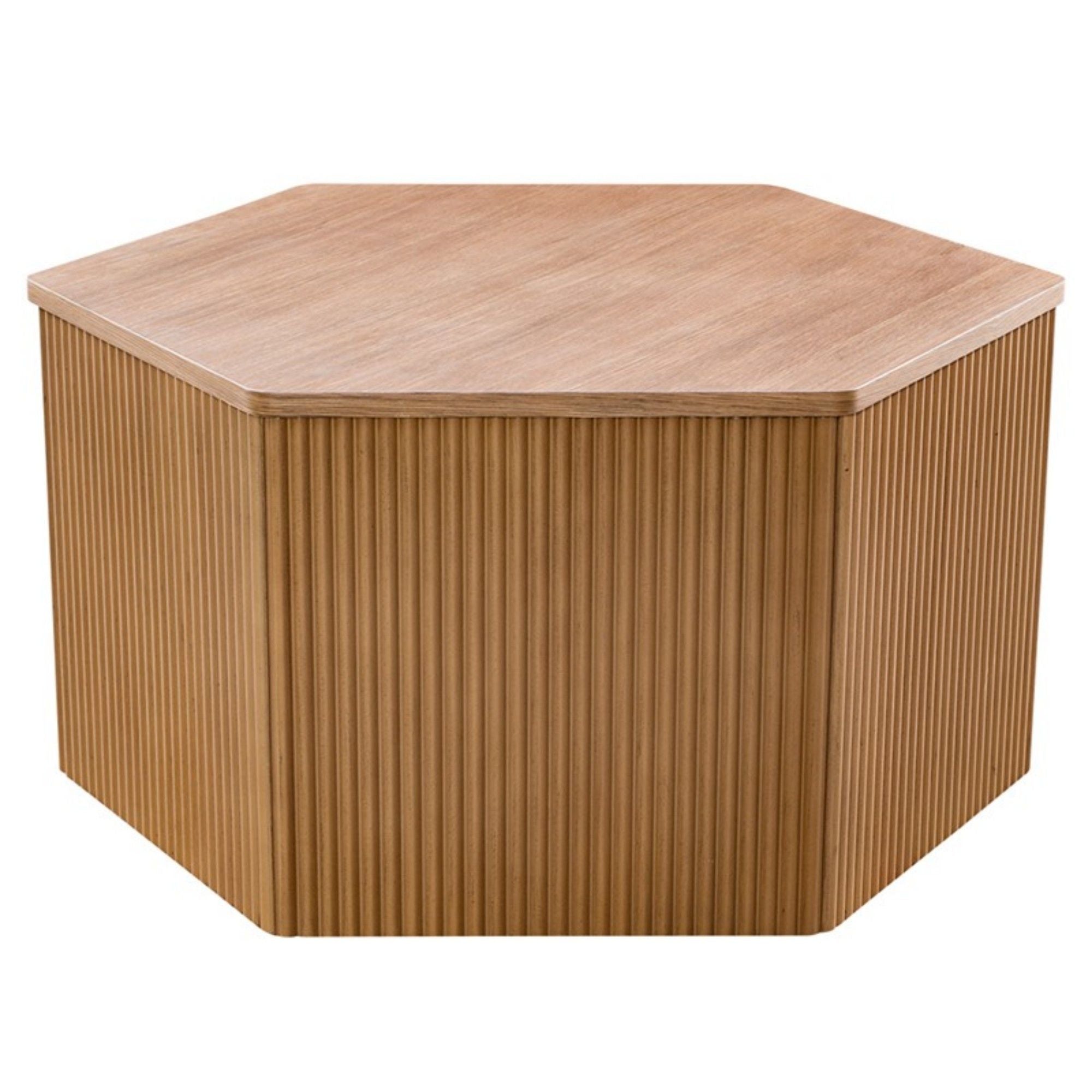 Hexagon Coffee Table With Fluted Design - Natural