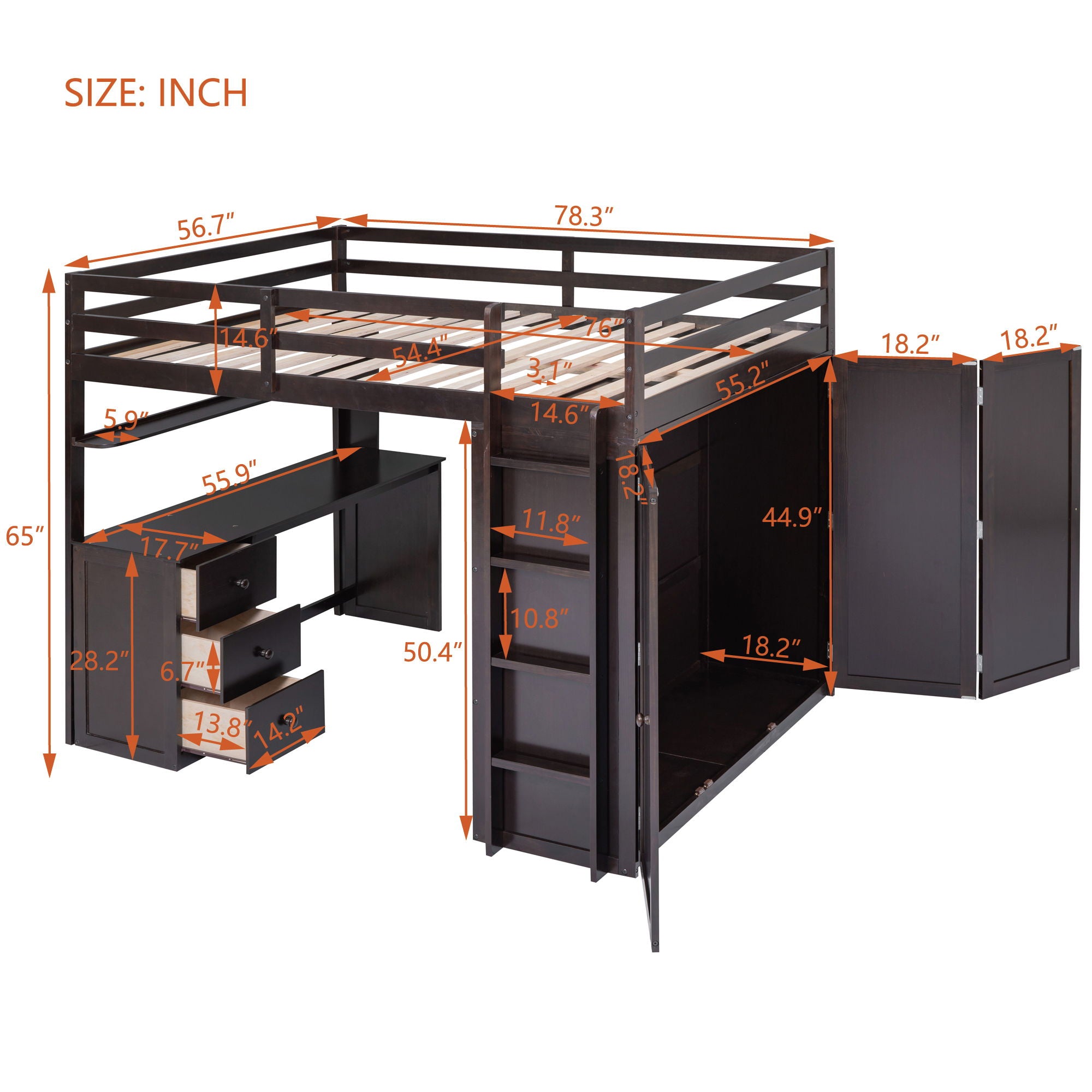 Loft Bed With Drawers, Desk, And Wardrobe