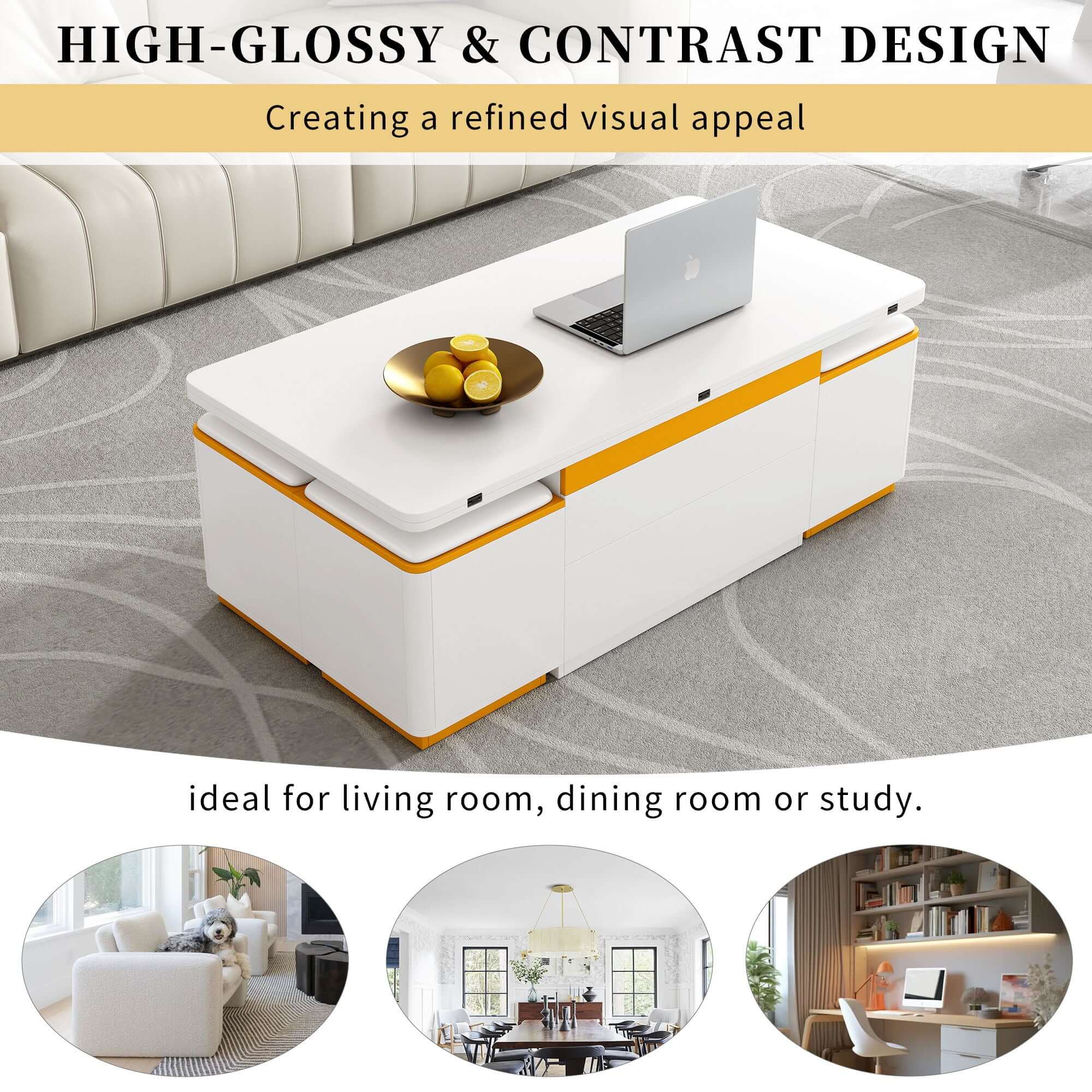 Lift Top Coffee Table With 4 Storage Stools