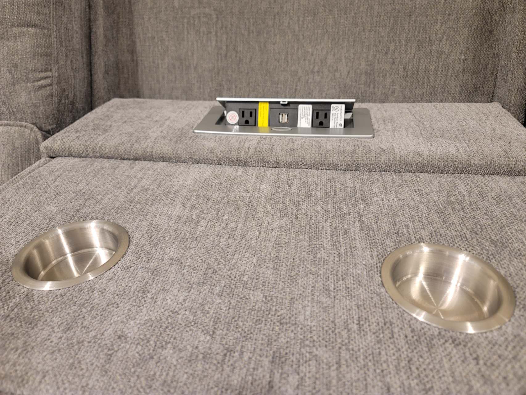 Anthony 114" Wide Light Gray Chenille Fabric Power Reclining Sectional with Power Headrest, Charging Ports, Storage, and Cupholders