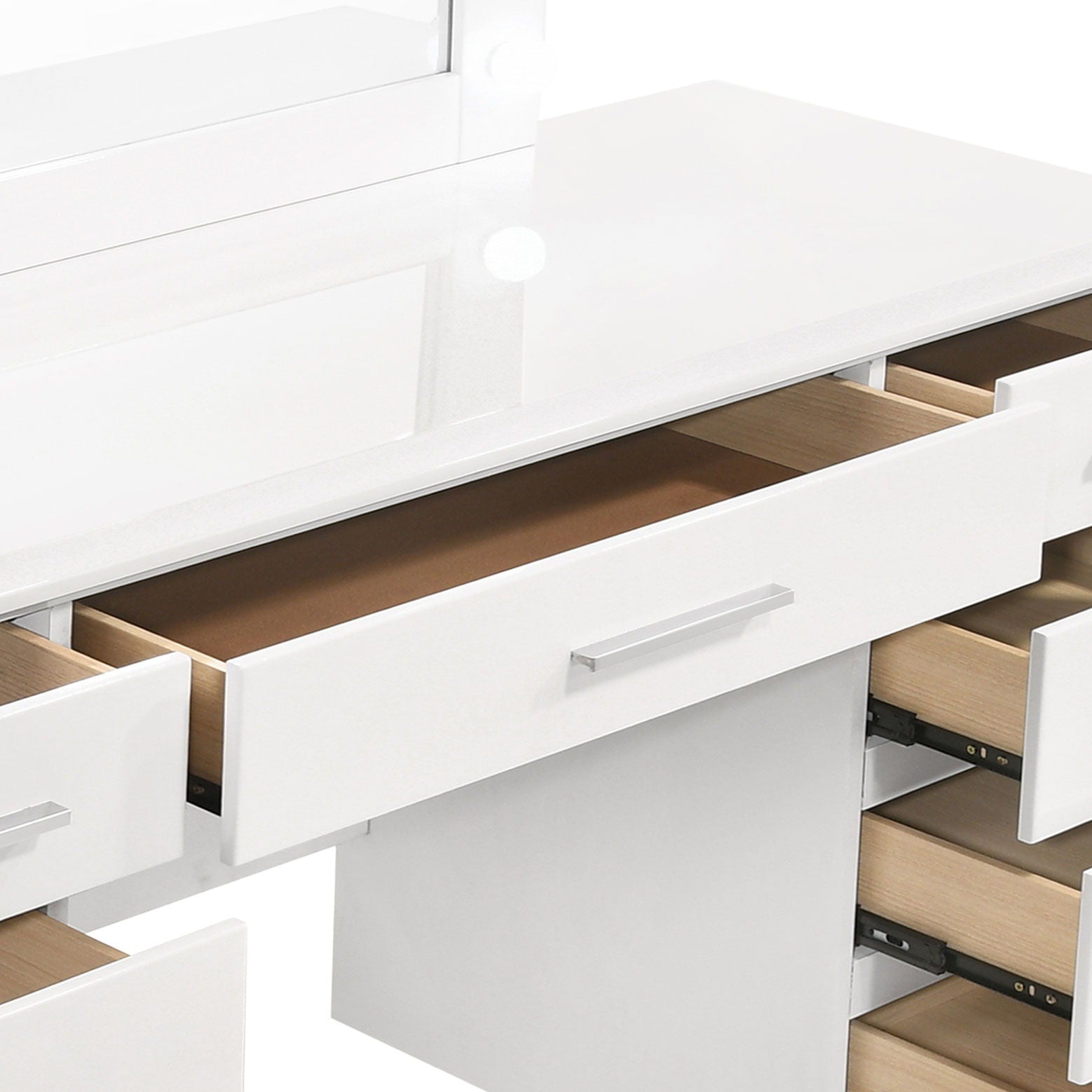 Sarah - 9 Drawer Vanity Desk With Mirror Set - White