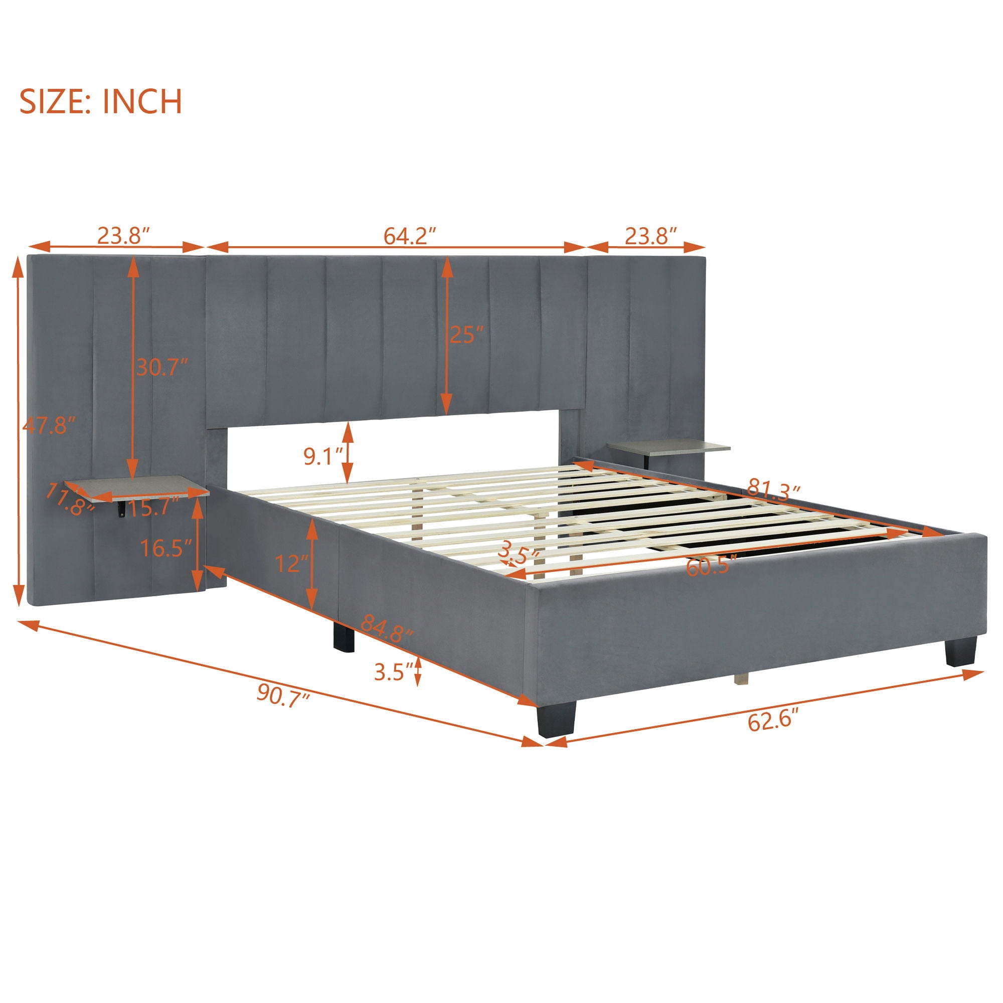 Upholstered Platform Bed With Big Headboard
