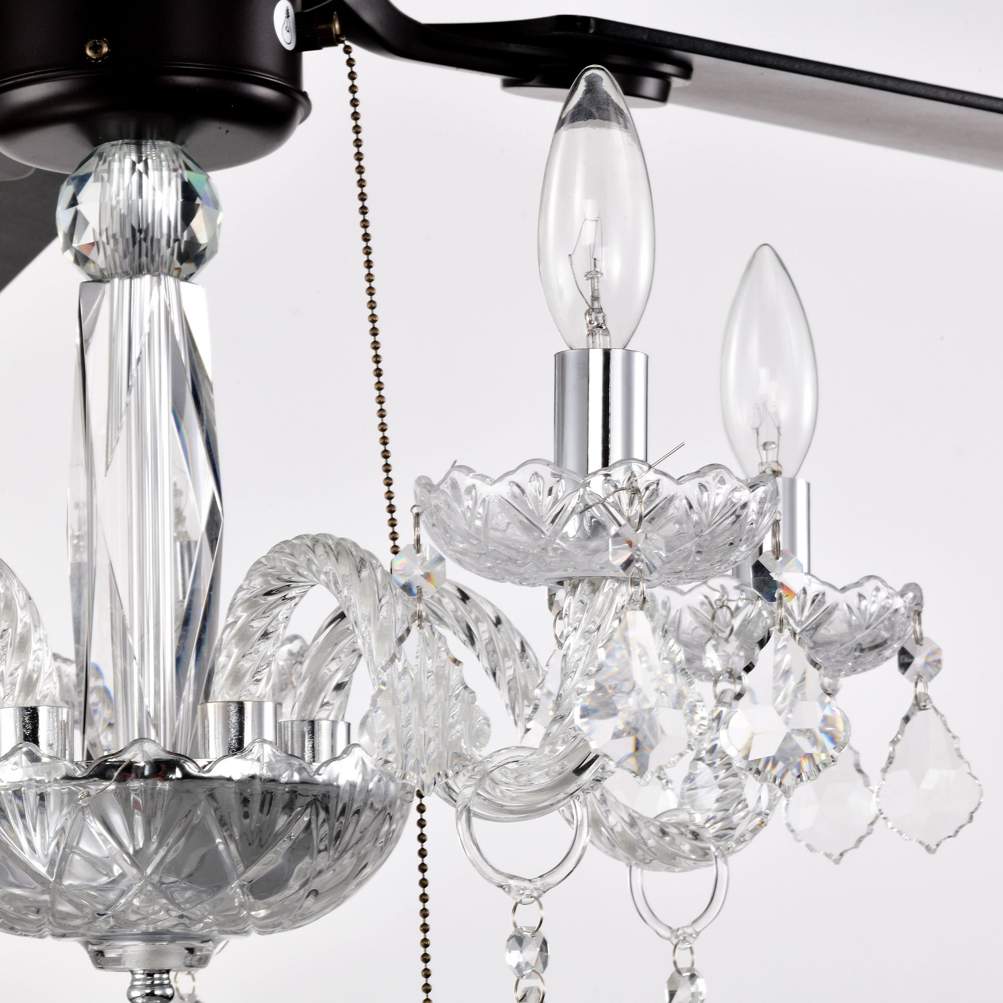 52" Crystal Shade Ceiling Fan Lamp, 3 Speed, 4 Timing, 5 Reversible Blades Crystal Ceiling Fan, 5 Pieces X E12 (No Include Bulb), Hand Pull Chain - Matte Black