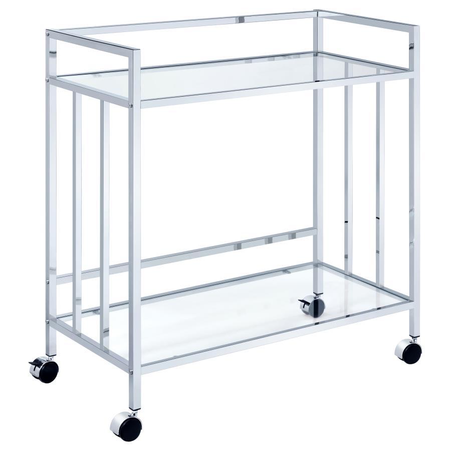 Coaster Fine Furniture Cara - 2-tier Rectangular Glass Shelf Metal Bar Cart | Meri Furniture