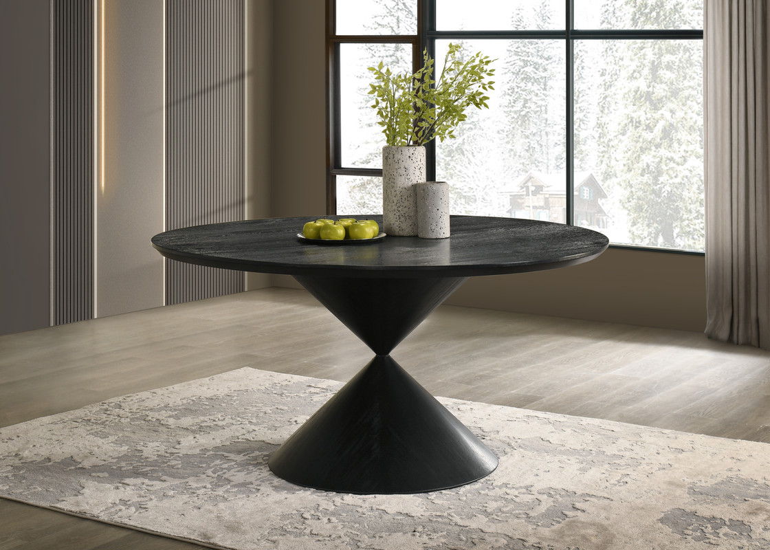 Haven 59" Round Ebony Black Pedestal Dining Table with Hourglass Base