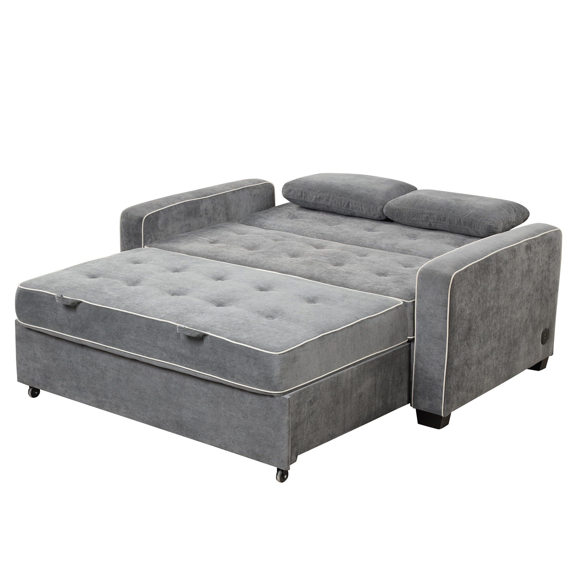 Upholstered Sleeper Bed Sofa With Dual USB Charging, Adjustable Backrest