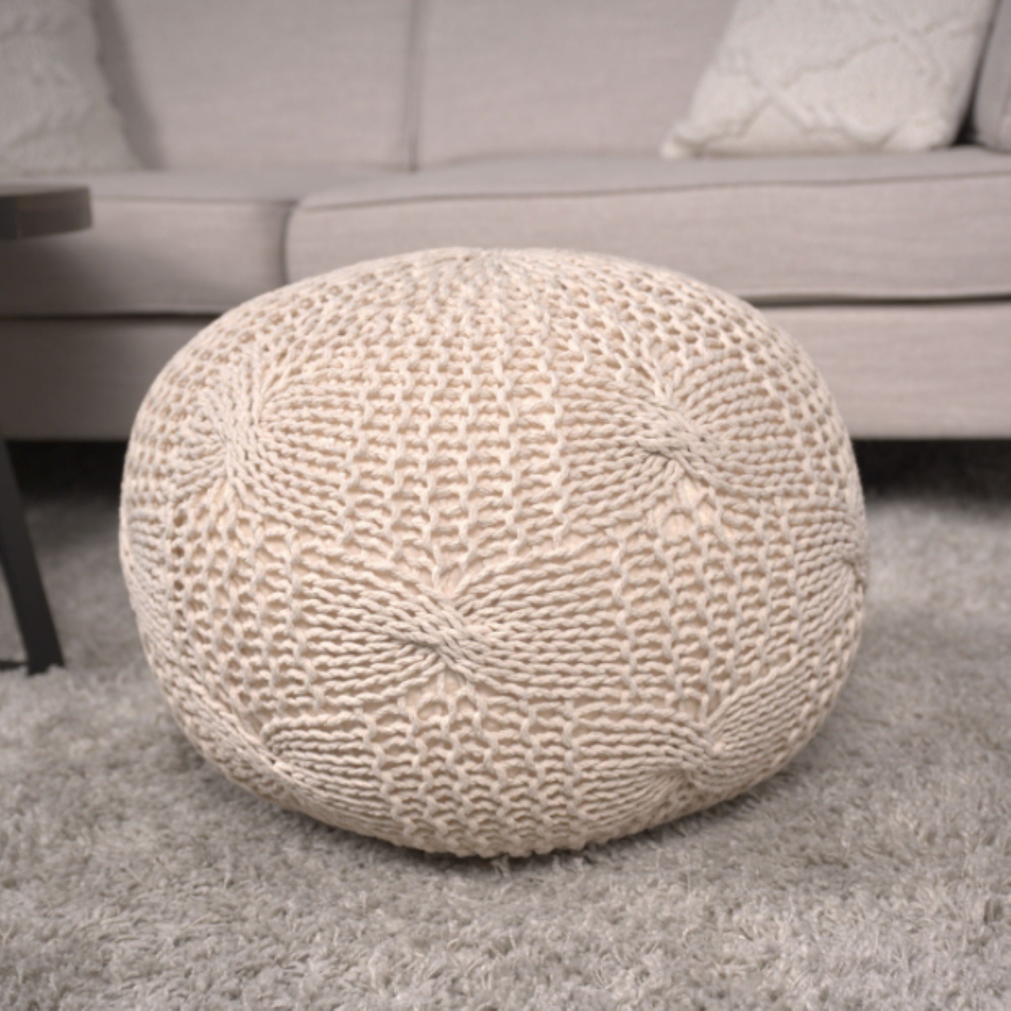 Bordeaux - Knitted Cotton Round Pouf