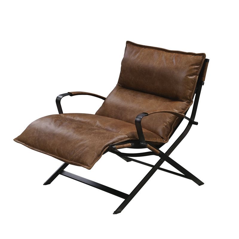 ACME Zulgaz - Accent Chair - Cocoa Top Grain Leather & Matt Iron Finish | Meri Furniture