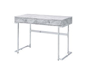 ACME Tigress - Writing Desk - White Printed Faux Marble & Chrome Finish | Meri Furniture