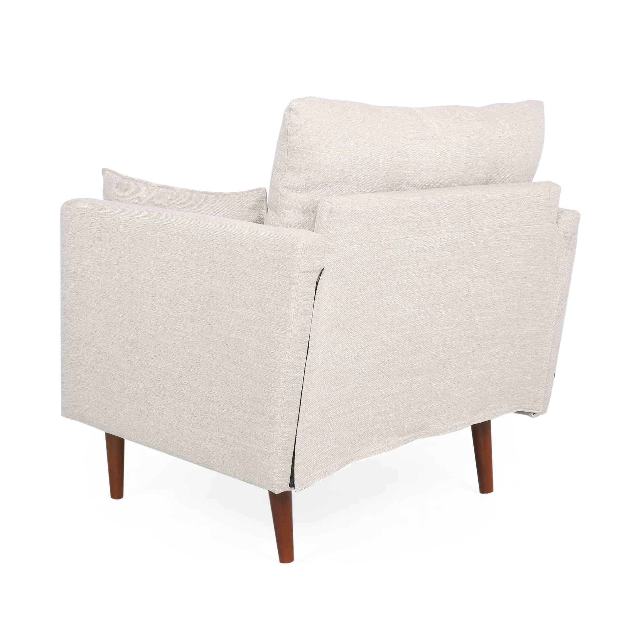 Contemporary Fabric Club Chair With Birch Wood Legs - Beige
