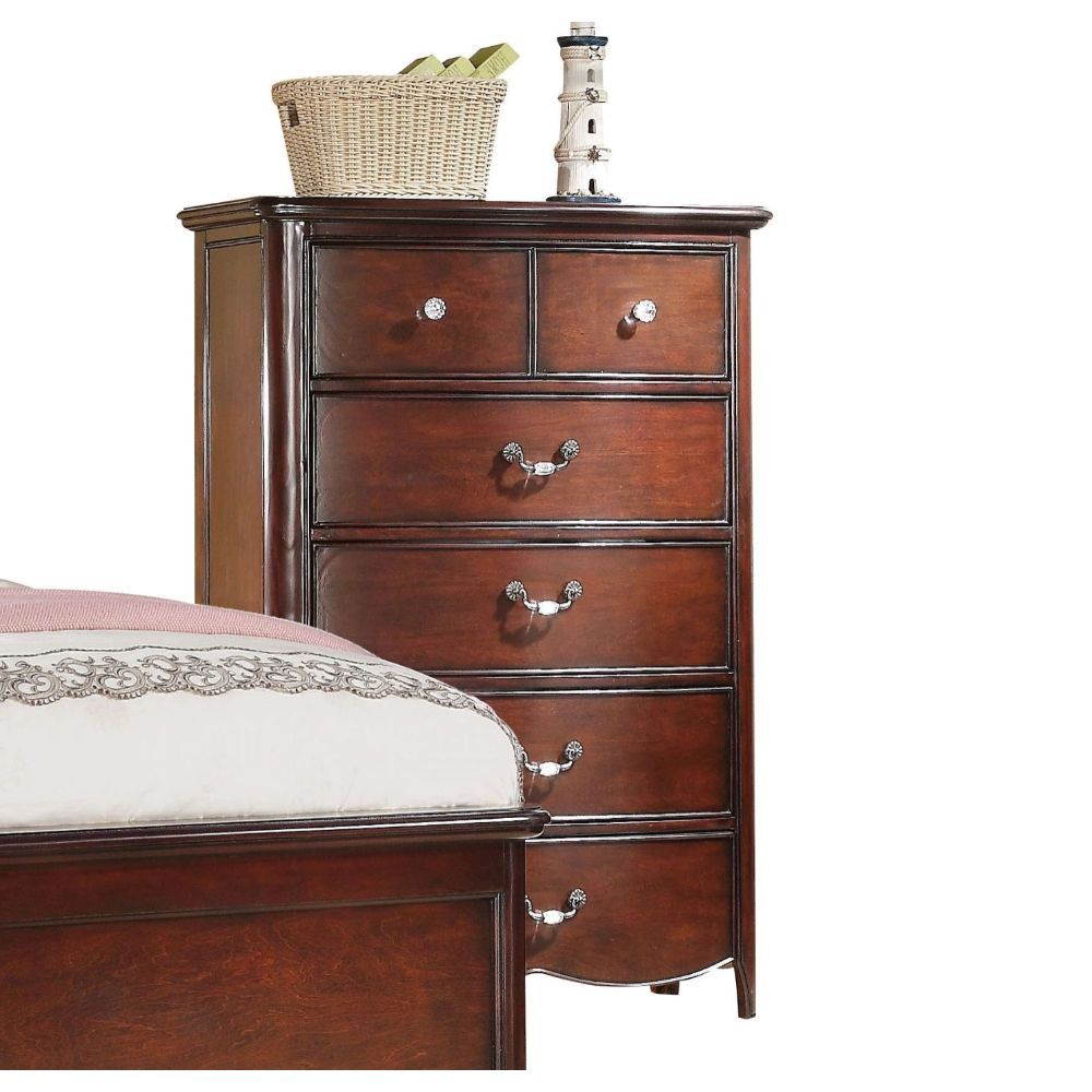 ACME 6 Drw • Drawer: GLIDE Center Metal (Kenlin), DT French Front & English Back, Felt-Lined Top Drawer, Hdw: Silver Metal w/Crystal Like Decor | Meri Furniture