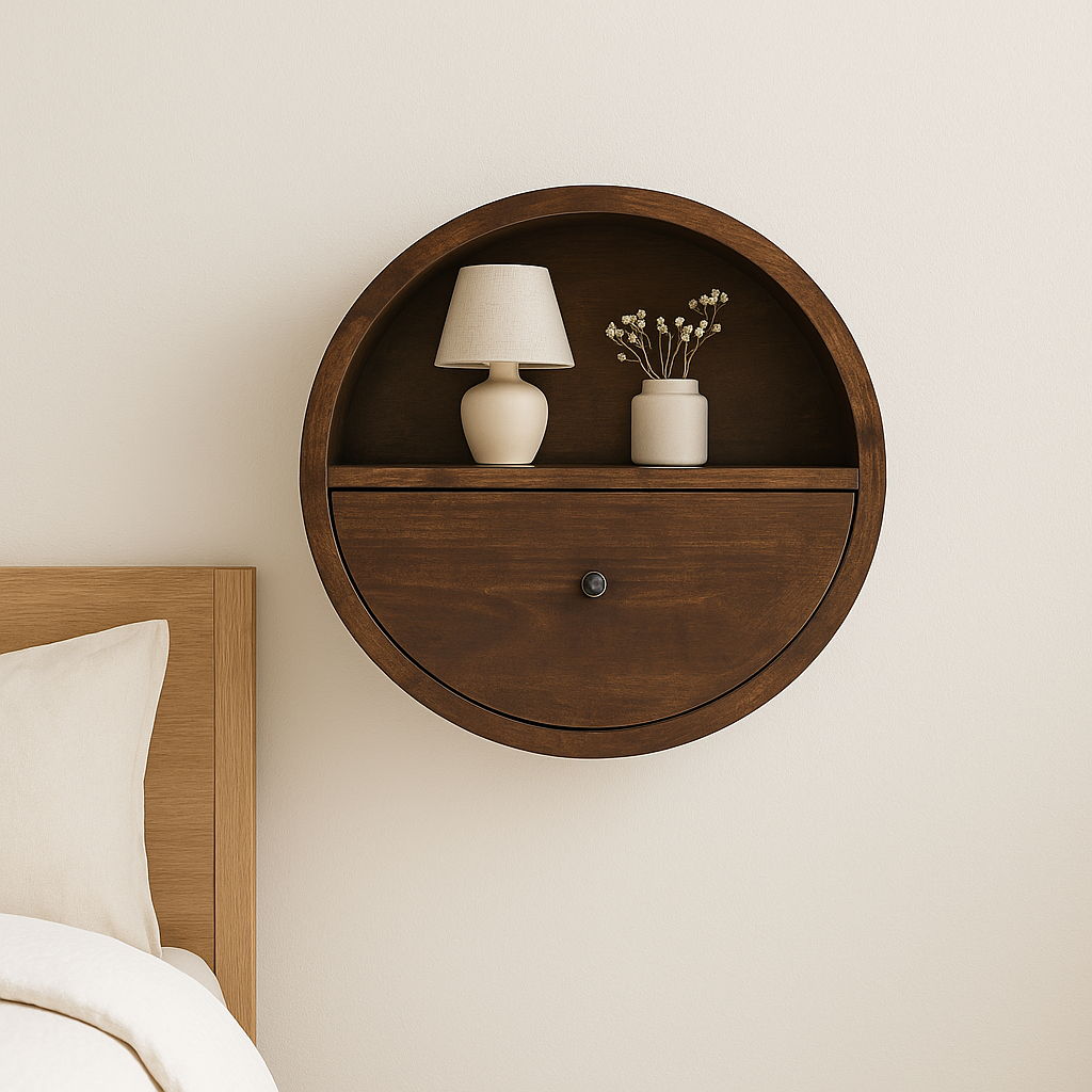 Floating Circle Bedside Table - Chestnut