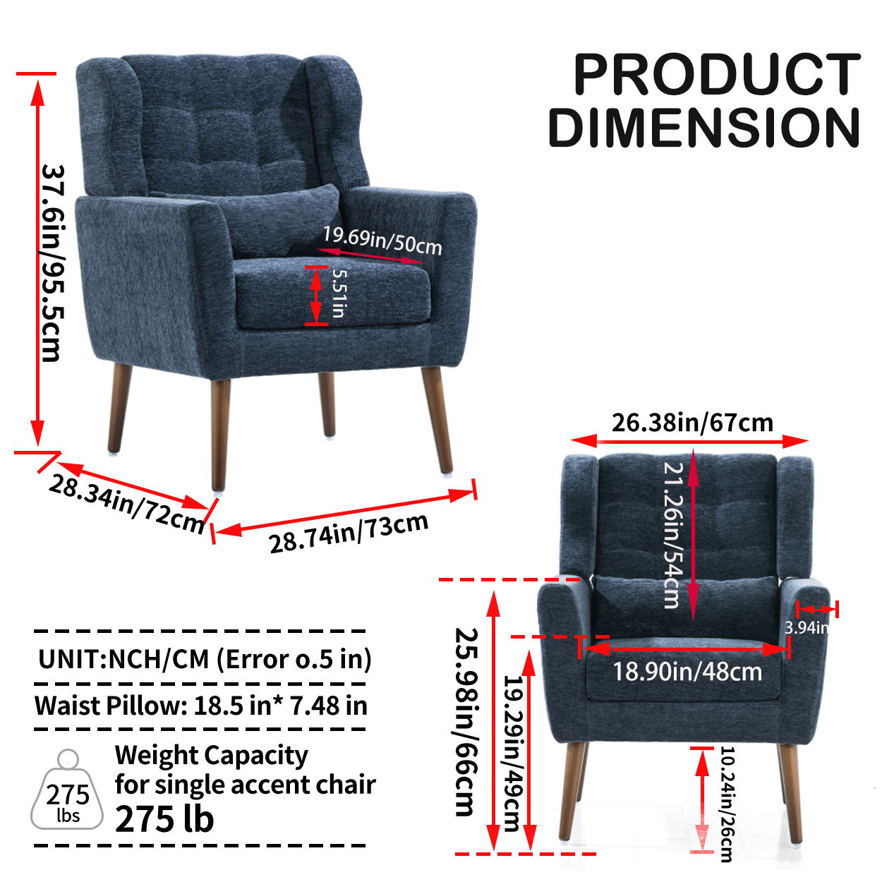 Modern Accent Chair, Chenille Arm Chairs For Living Room, Upholstered Mordern Armchair, Comfy Soft Padded Lounge Chair In Small Space, Bedroom, With Pillow, Solid Wood Leg