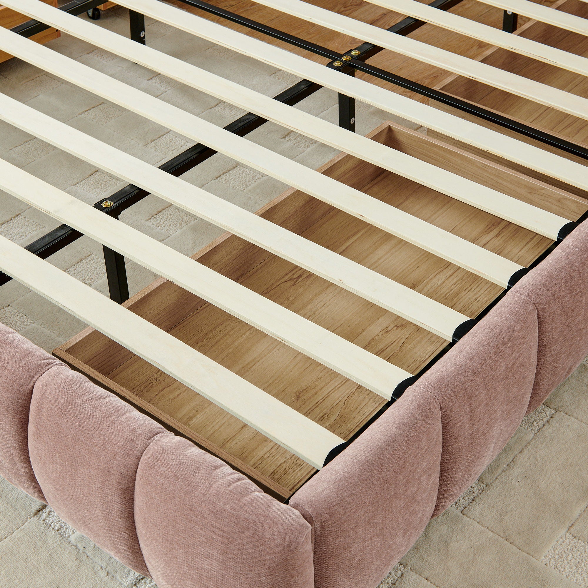 Modern Platform Bed Frame With Thick Chenille Fabric