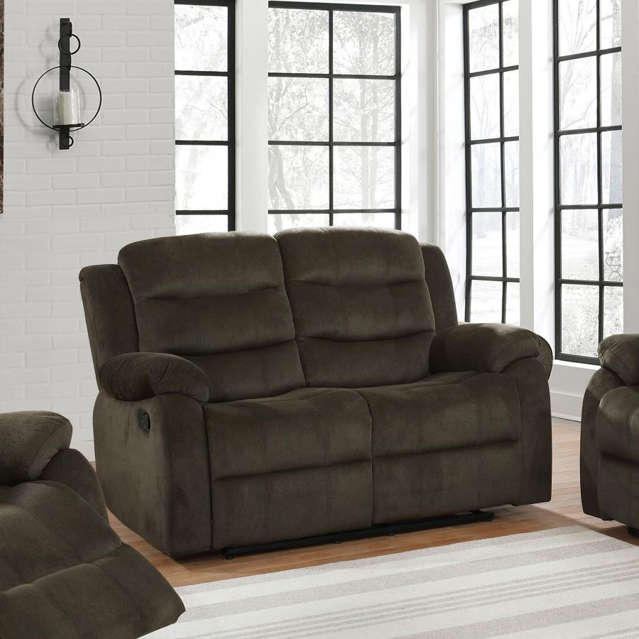 Coaster Fine Furniture Rodman - Upholstered Padded Arm Reclining Loveseat - Olive Brown | Meri Furniture