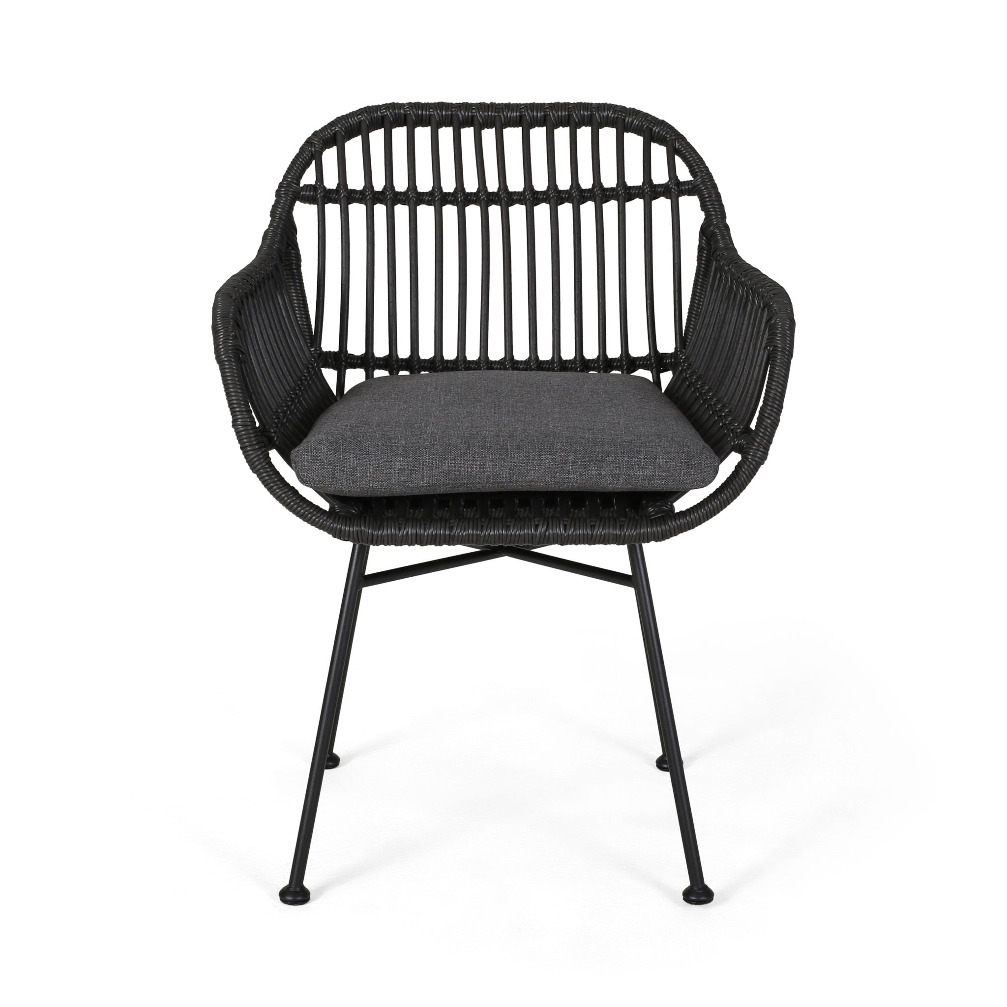 Outdoor Rattan Accent Chair With Metal Legs