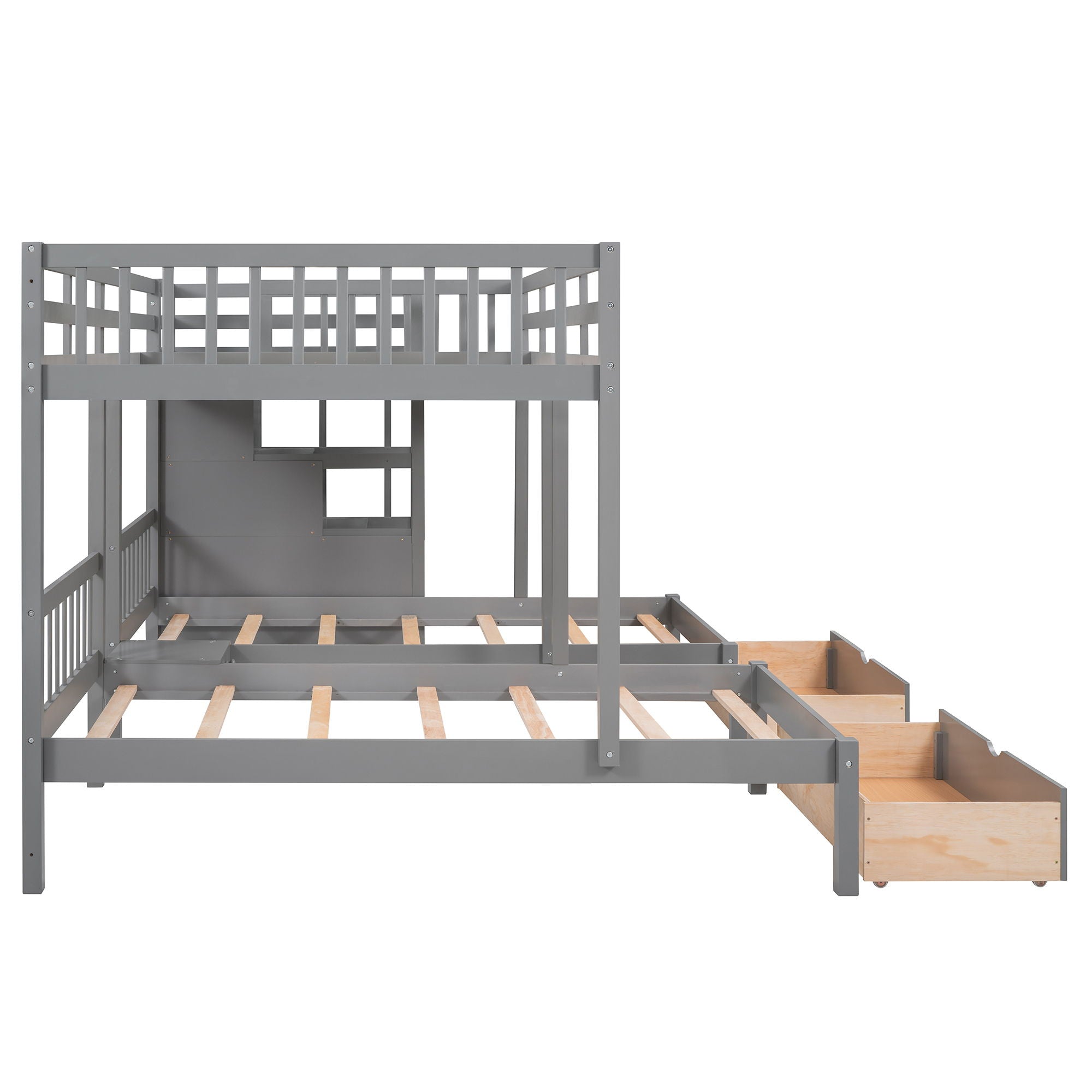 Multifunctional Triple Bunk Bed With Drawers And Guardrails