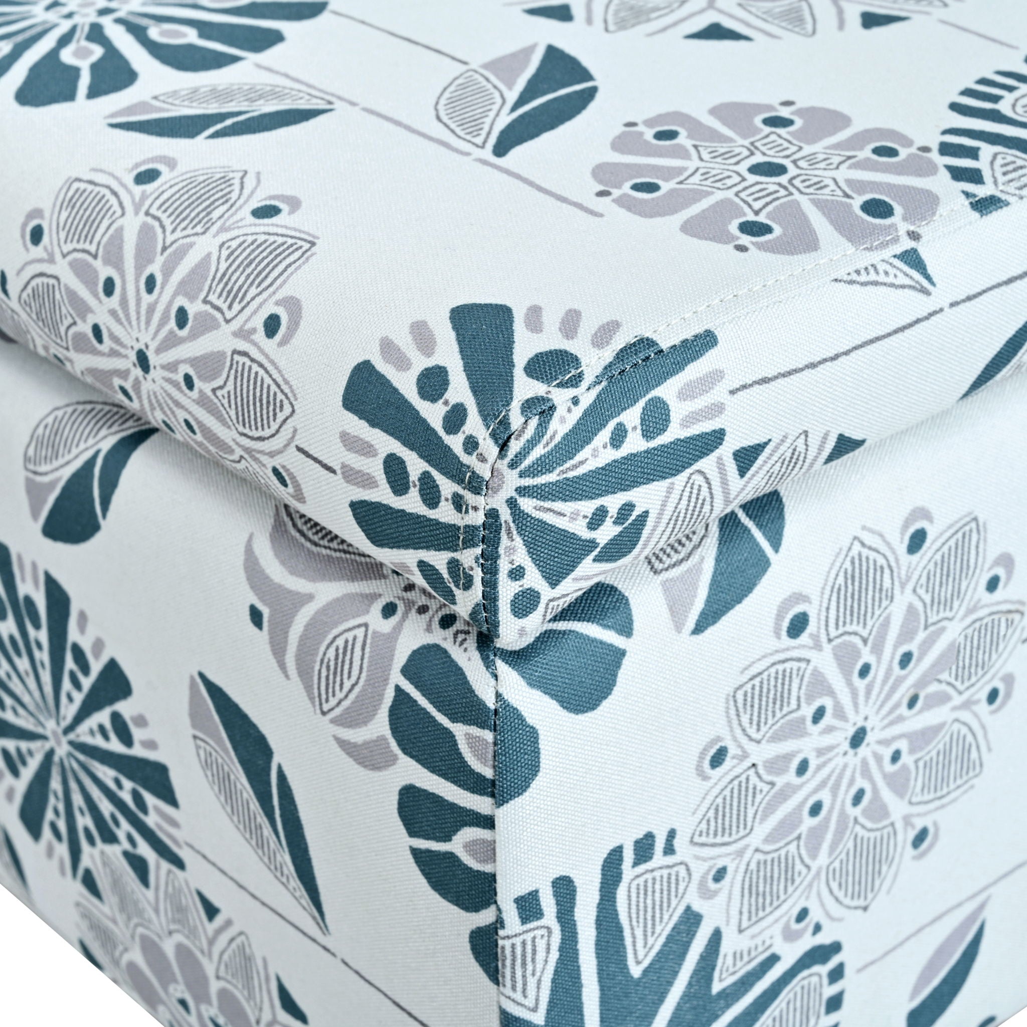 Luxury Storage Ottoman With Floral Patterned Fabric, Soft-Close Hinges, Multi Functional