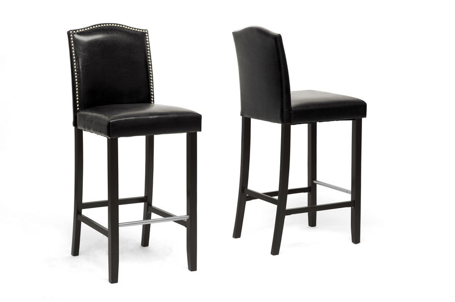 Libra Black Modern Bar Stool with Nail Head Trim (Set of 2)