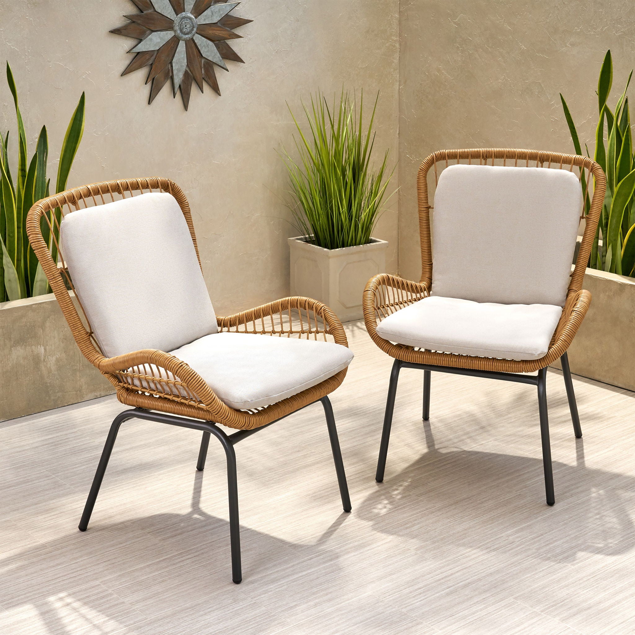 Outdoor Wicker Club Chair With Cushions (Set of 2)