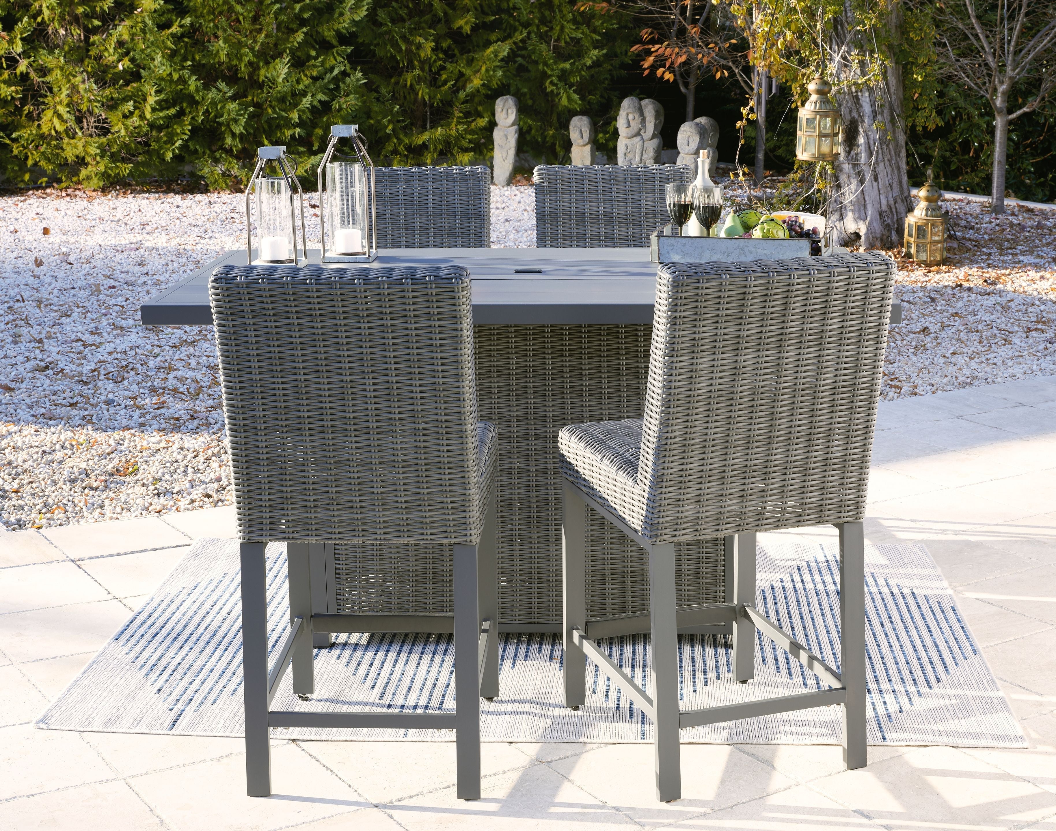 Signature Design by Ashley® Palazzo - Gray - Outdoor Counter Height Dining Table With 4 Barstools | Meri Furniture
