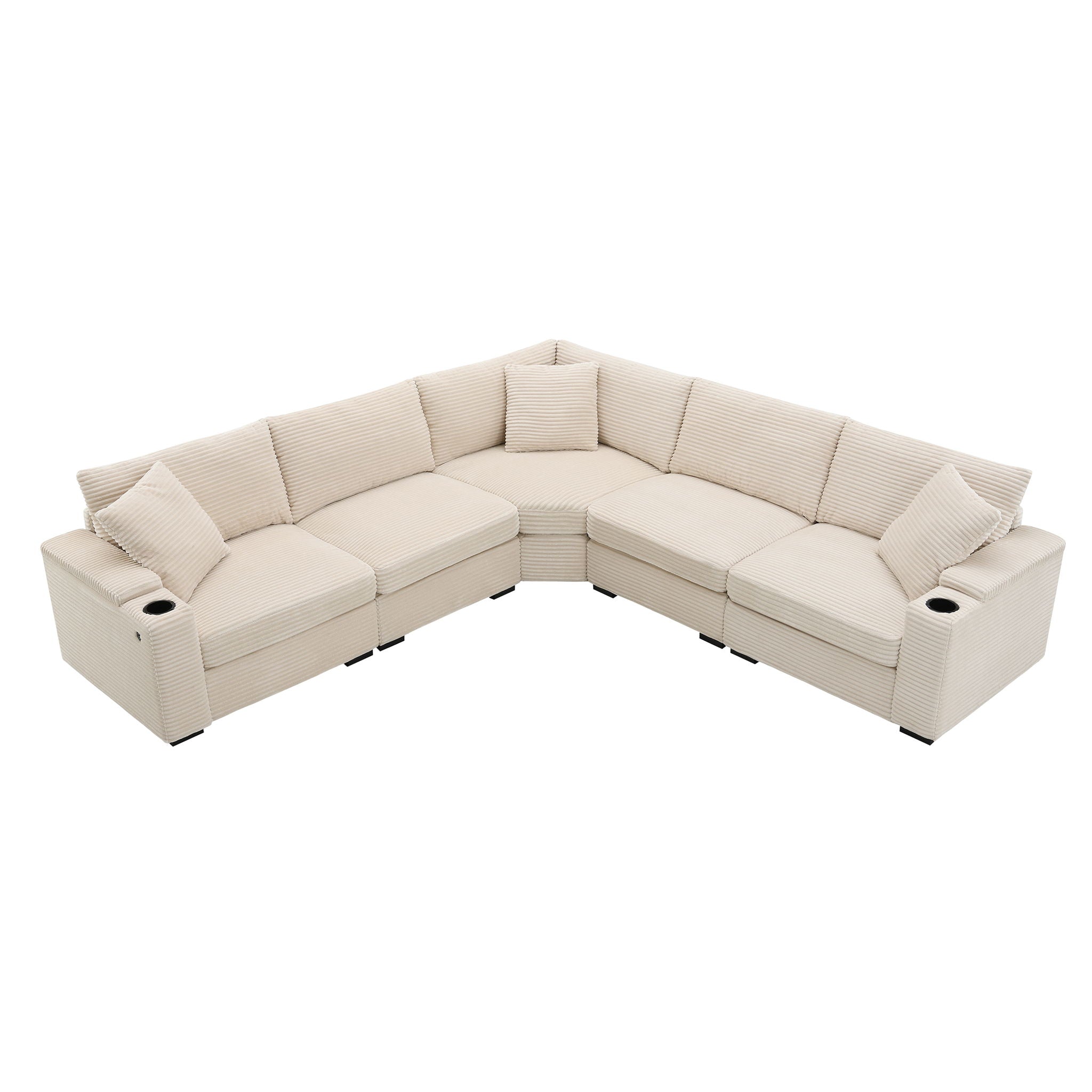 Convertible L Shaped Sectional Corner Couch With Armrest Storage Cup Holders USB Charger, Irregular Corner Oversized Comfy Modular Sofa
