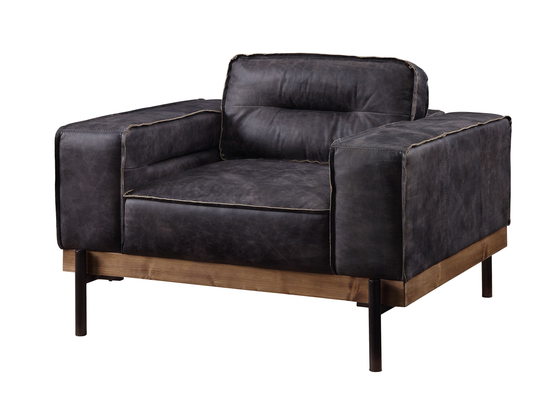 ACME Silchester - Chair - Antique Ebony Top Grain Leather | Meri Furniture