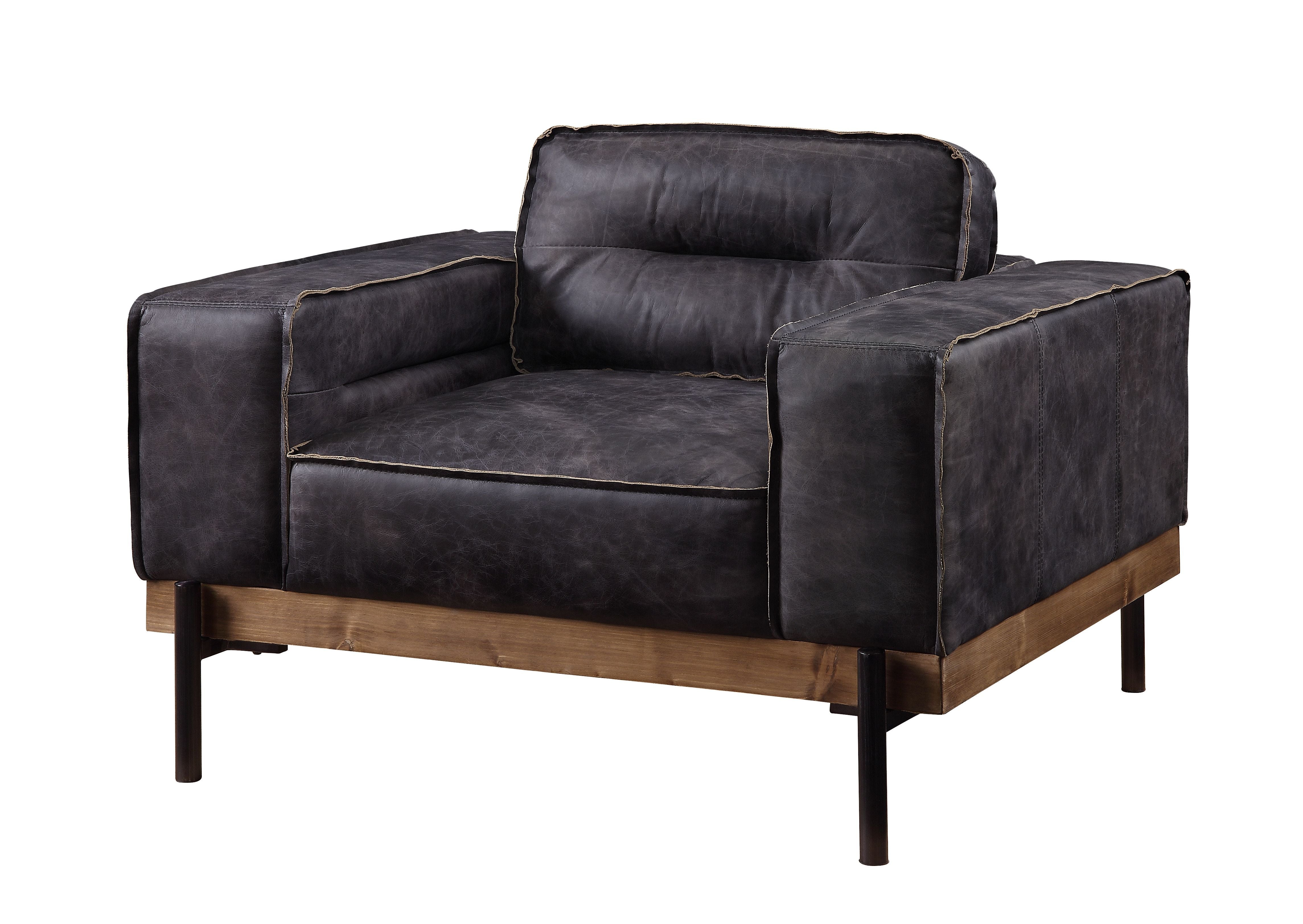 ACME Silchester - Chair - Antique Ebony Top Grain Leather | Meri Furniture