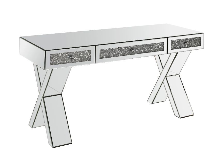 ACME Noralie - Writing Desk - Clear Glass, Mirrored & Faux Diamonds - 32" | Meri Furniture