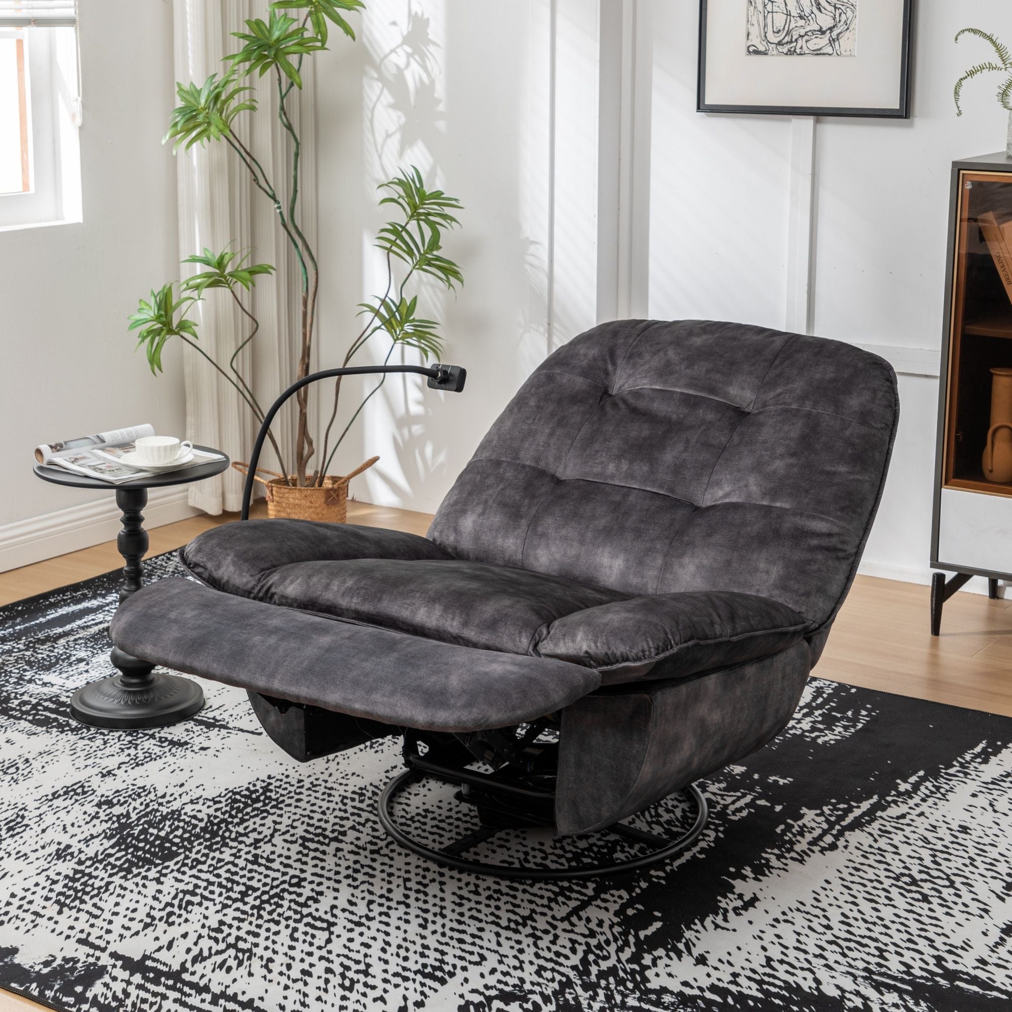 Modern Swivel Gliding Recliner Chair With Rocking Function And Phone Holder, Large Comfortable