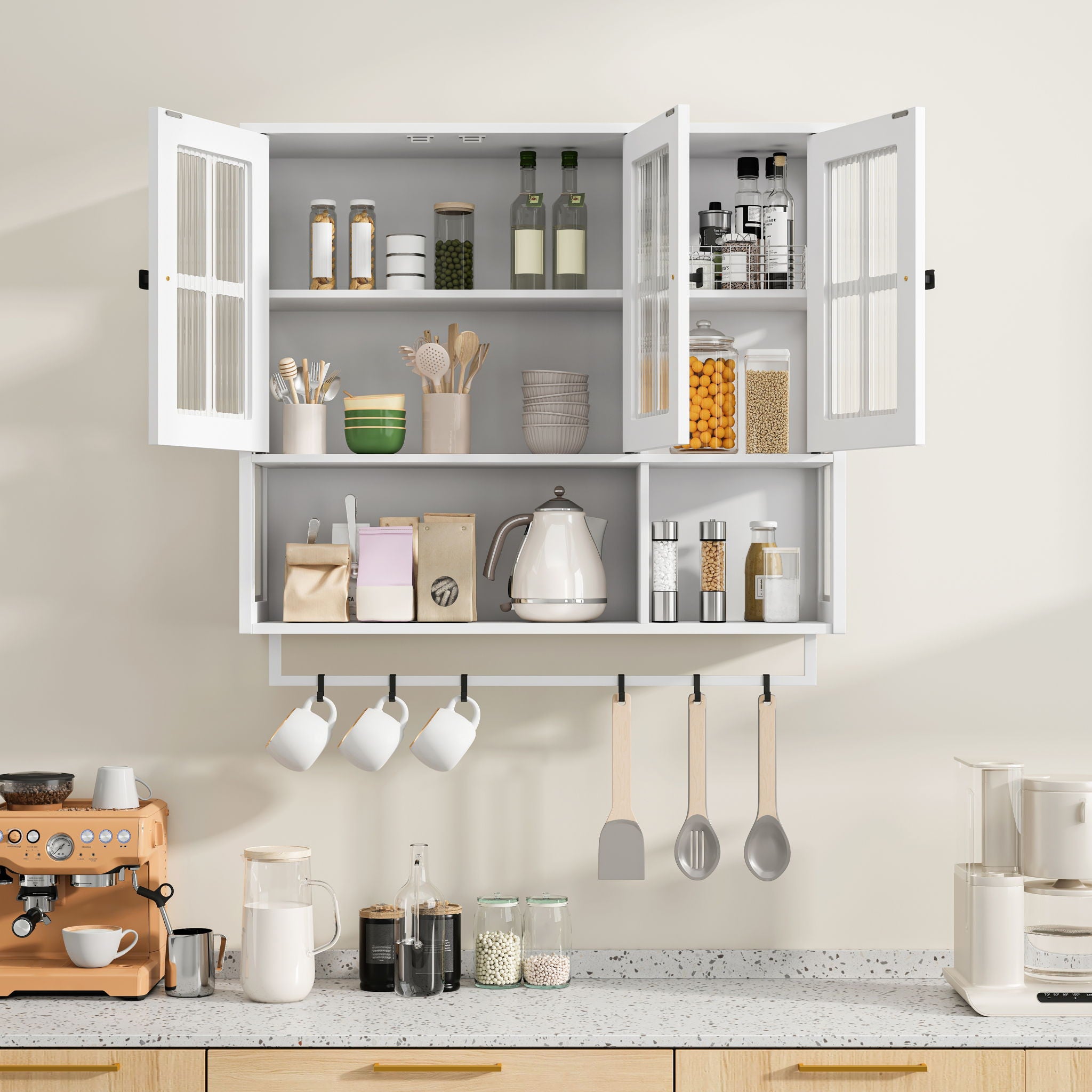 3 Door Wall Cabinet With Glass Door And Towel Bar