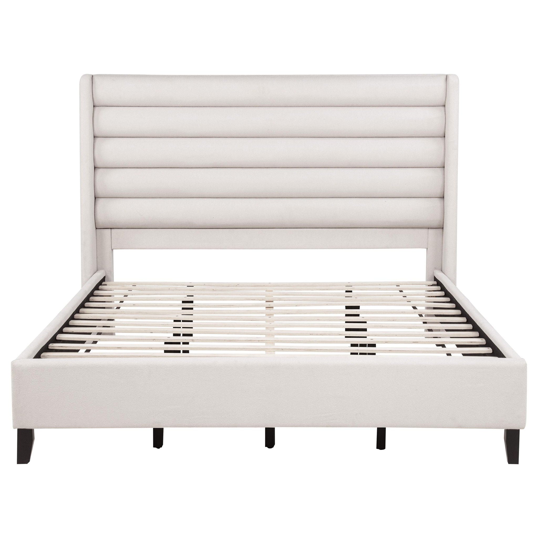 Leslie Upholstered Tufted California King Wingback Platform Bed Beige