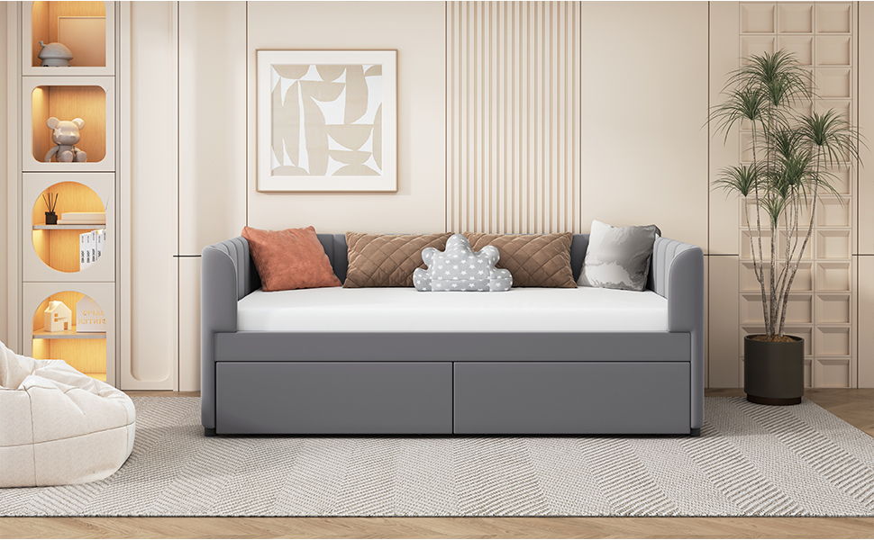 Upholstered Daybed With Ergonomic Design Backrest