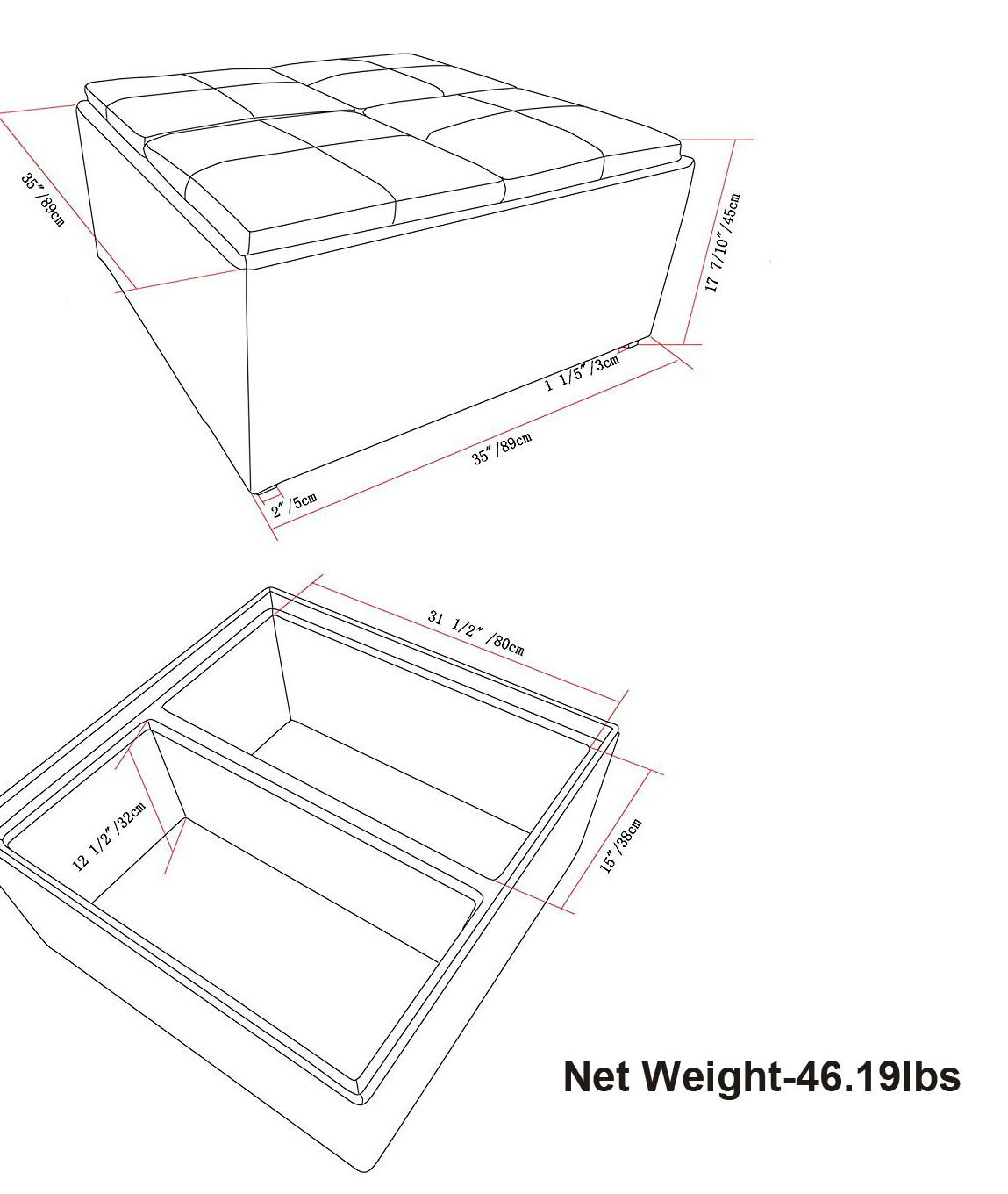 Avalon - Square Coffee Table, Storage Ottoman