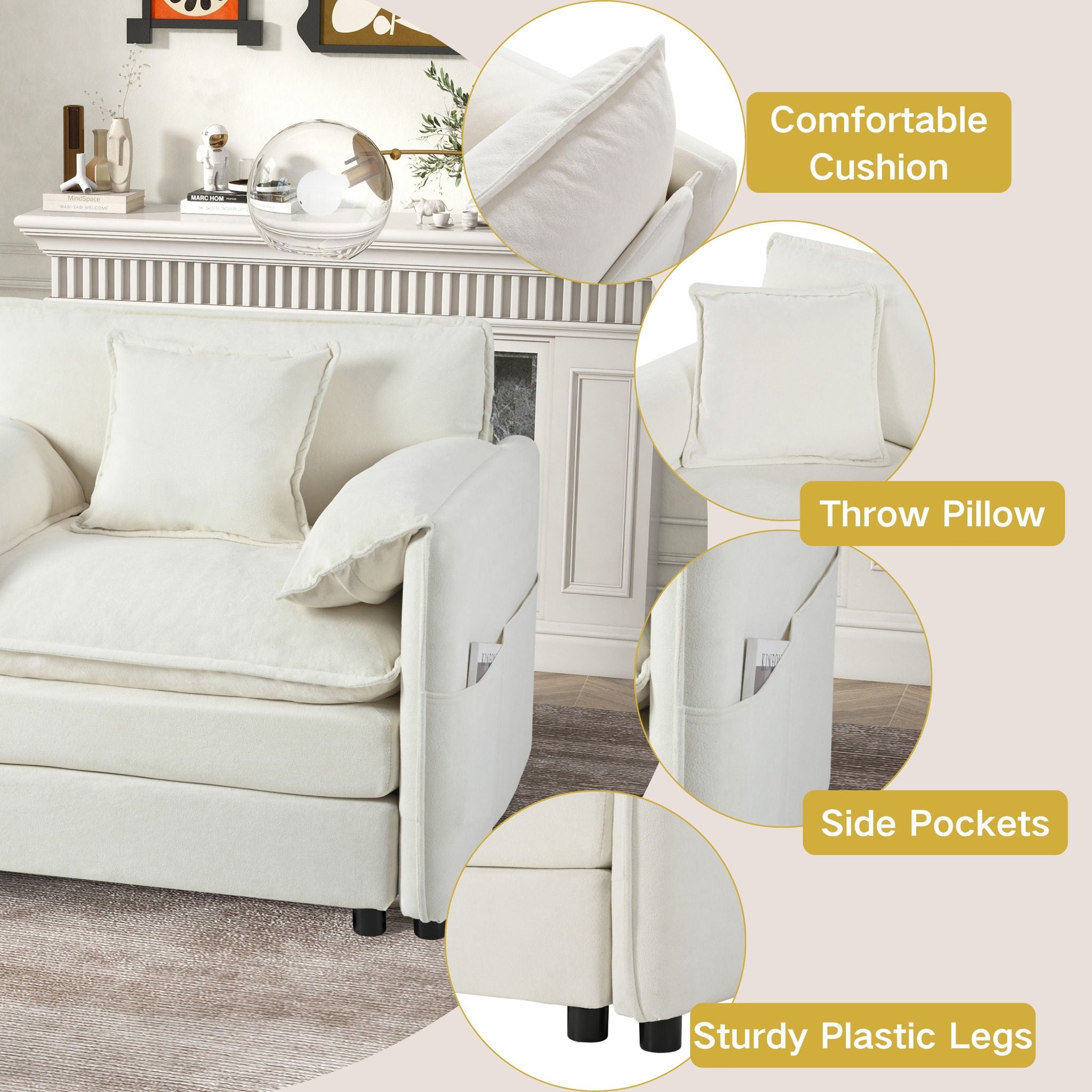 Modern Comfy Deep Seat Modular Sectional Sofa Cloud Couch With Ottoman
