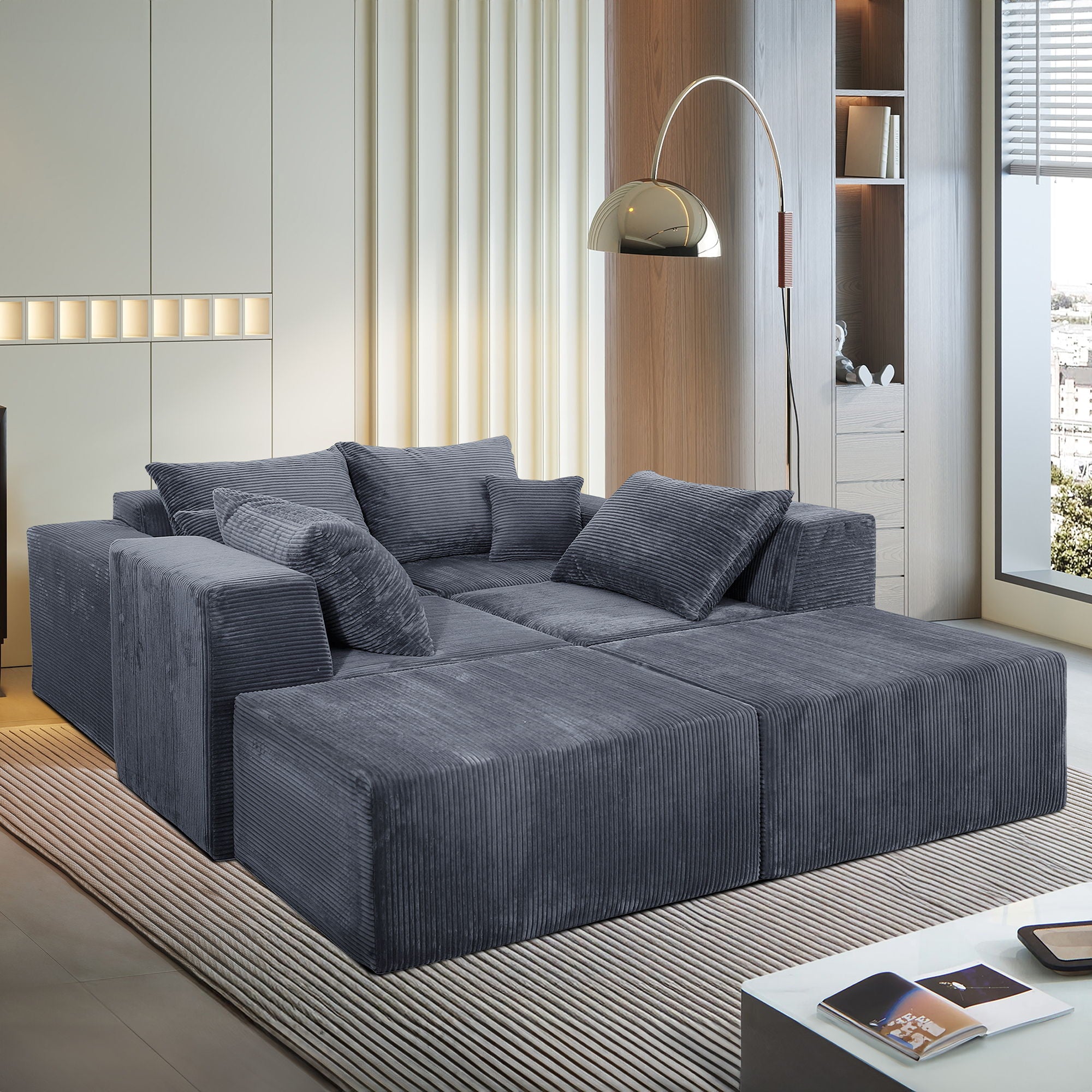 Modular Sectional Sofa, Convertible Couch With Chaise Corduroy