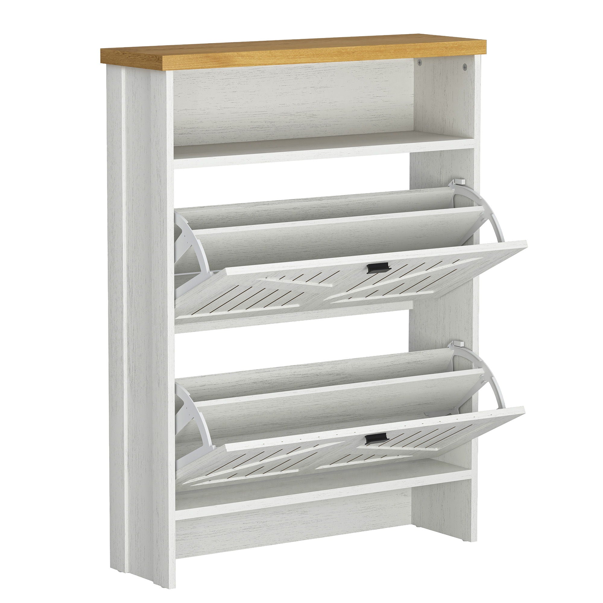 4 Layer Folding Shoe Cabinet With Metal Rounded Corners Convenient Shoe Storage - White