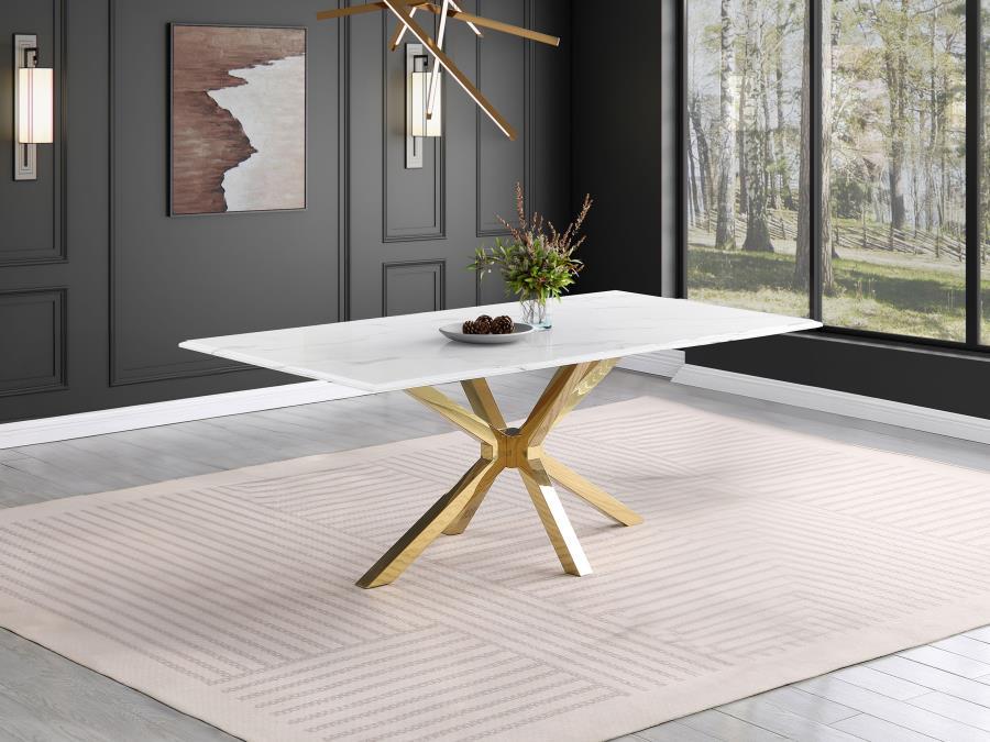 Coaster Fine Furniture Venera - Rectangular Faux Marble Dining Table - White | Meri Furniture