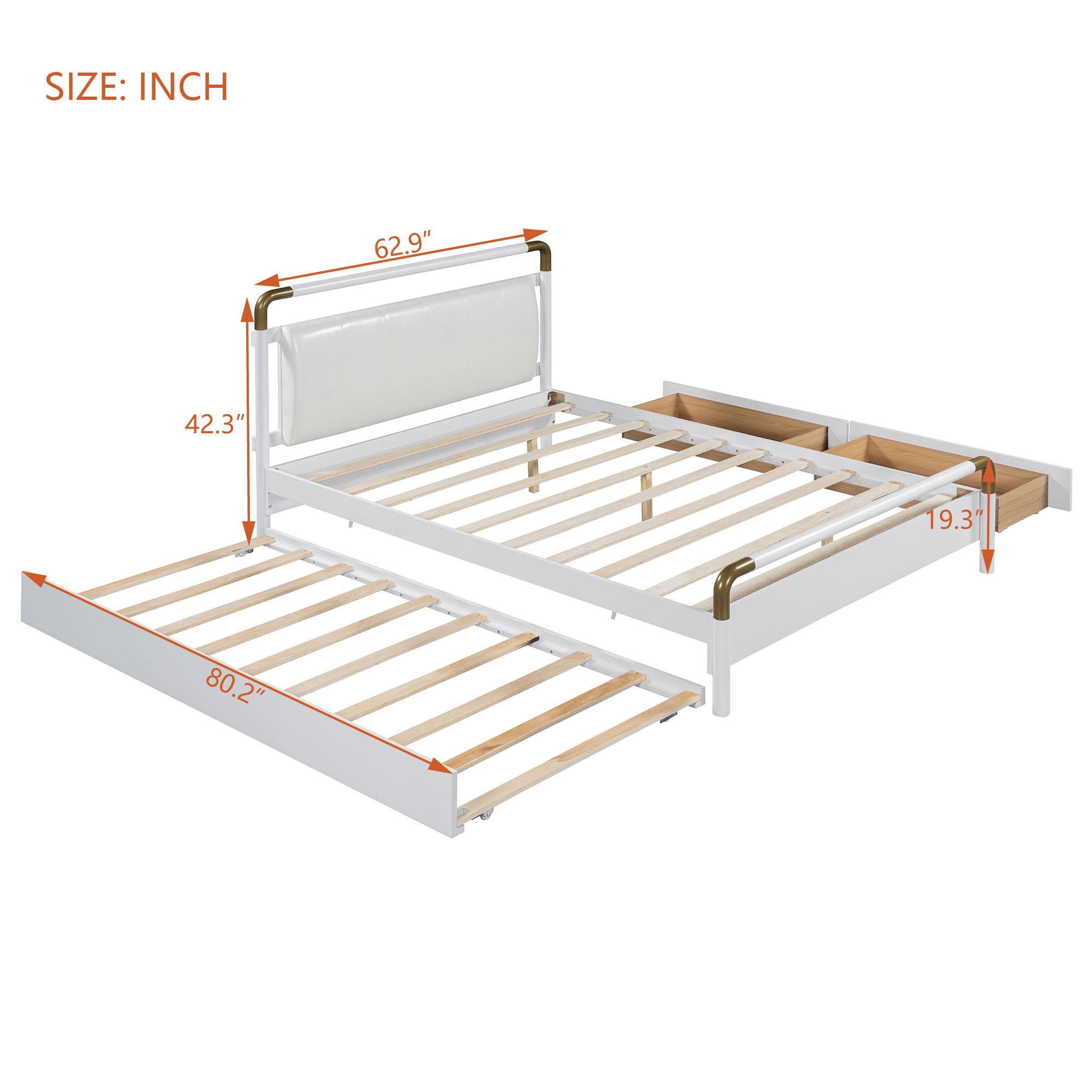 Storage Platform Bed, With 2 Big Drawers, Trundle