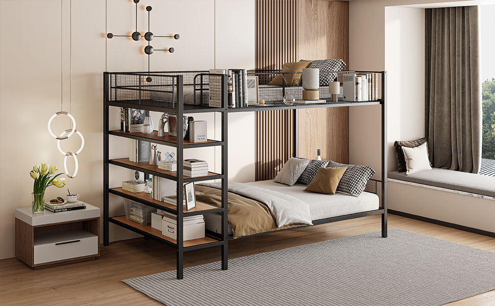 Bunk Bed With 5 Tier Shelves